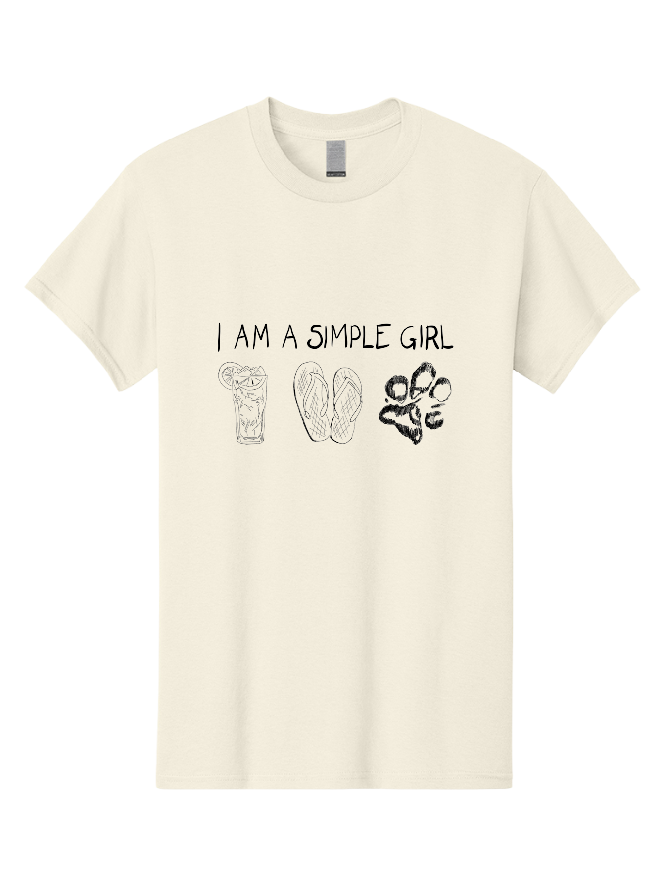 I-Am-A-Simple-Girl Men'S Graphic Tee, 100% Cotton, Comfortable Casual Summer Wear, Machine Washable, Simple Girl Quote, Cute Illustrations, Cocktail Drink, Flip Flops, Dog Paw, Casual Lifestyle, Relaxed Vibe, Fun Design - Aaa058