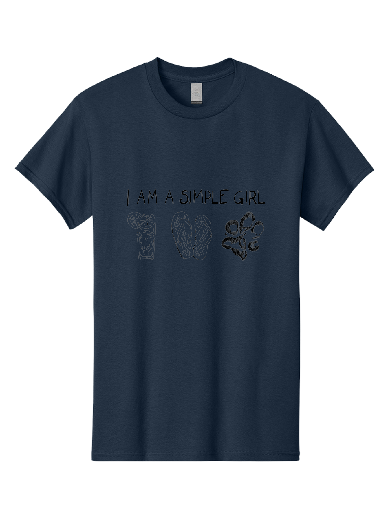 I-Am-A-Simple-Girl Men'S Graphic Tee, 100% Cotton, Comfortable Casual Summer Wear, Machine Washable, Simple Girl Quote, Cute Illustrations, Cocktail Drink, Flip Flops, Dog Paw, Casual Lifestyle, Relaxed Vibe, Fun Design - Aaa058