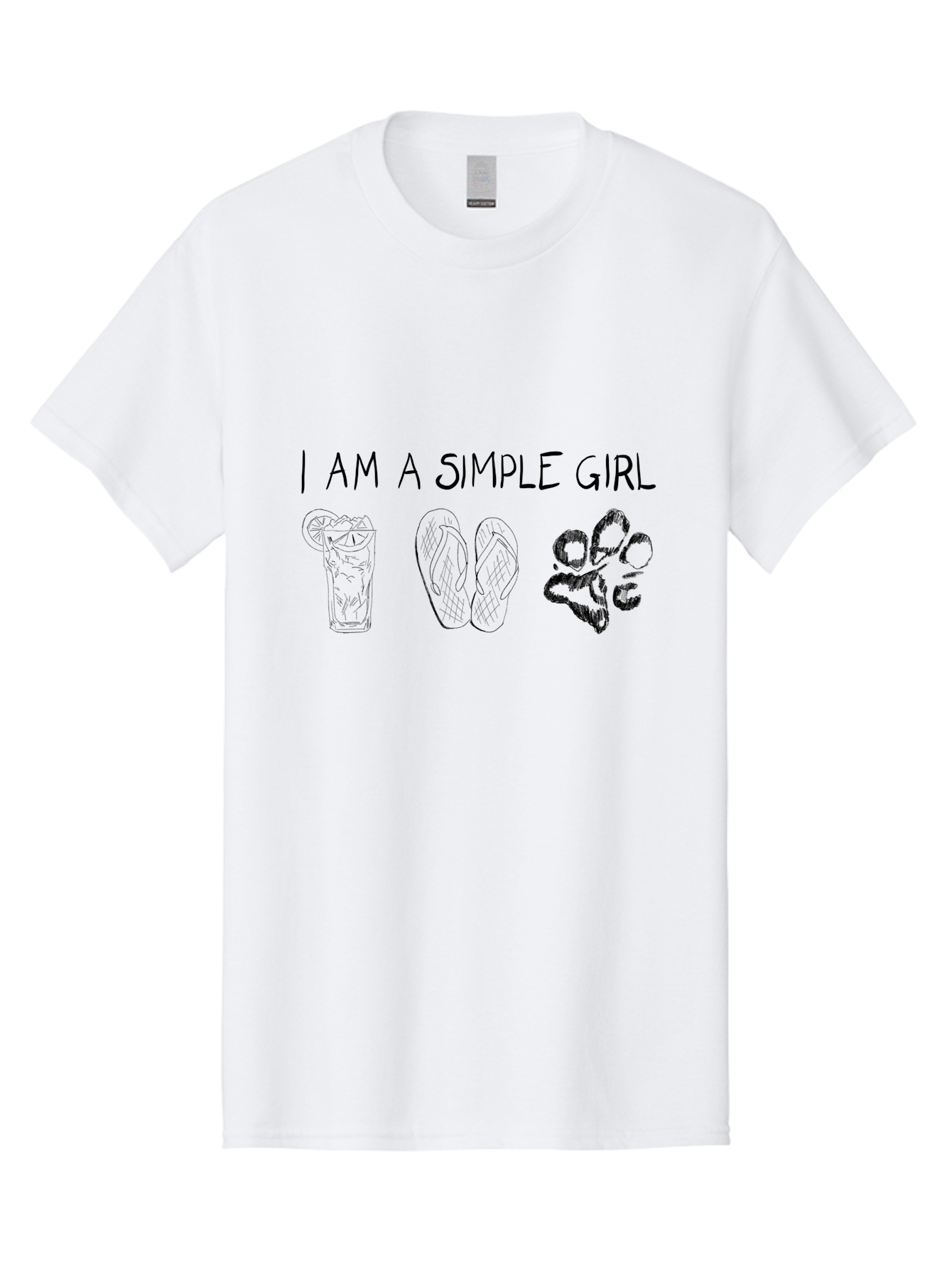 I-Am-A-Simple-Girl Men'S Graphic Tee, 100% Cotton, Comfortable Casual Summer Wear, Machine Washable, Simple Girl Quote, Cute Illustrations, Cocktail Drink, Flip Flops, Dog Paw, Casual Lifestyle, Relaxed Vibe, Fun Design - Aaa058