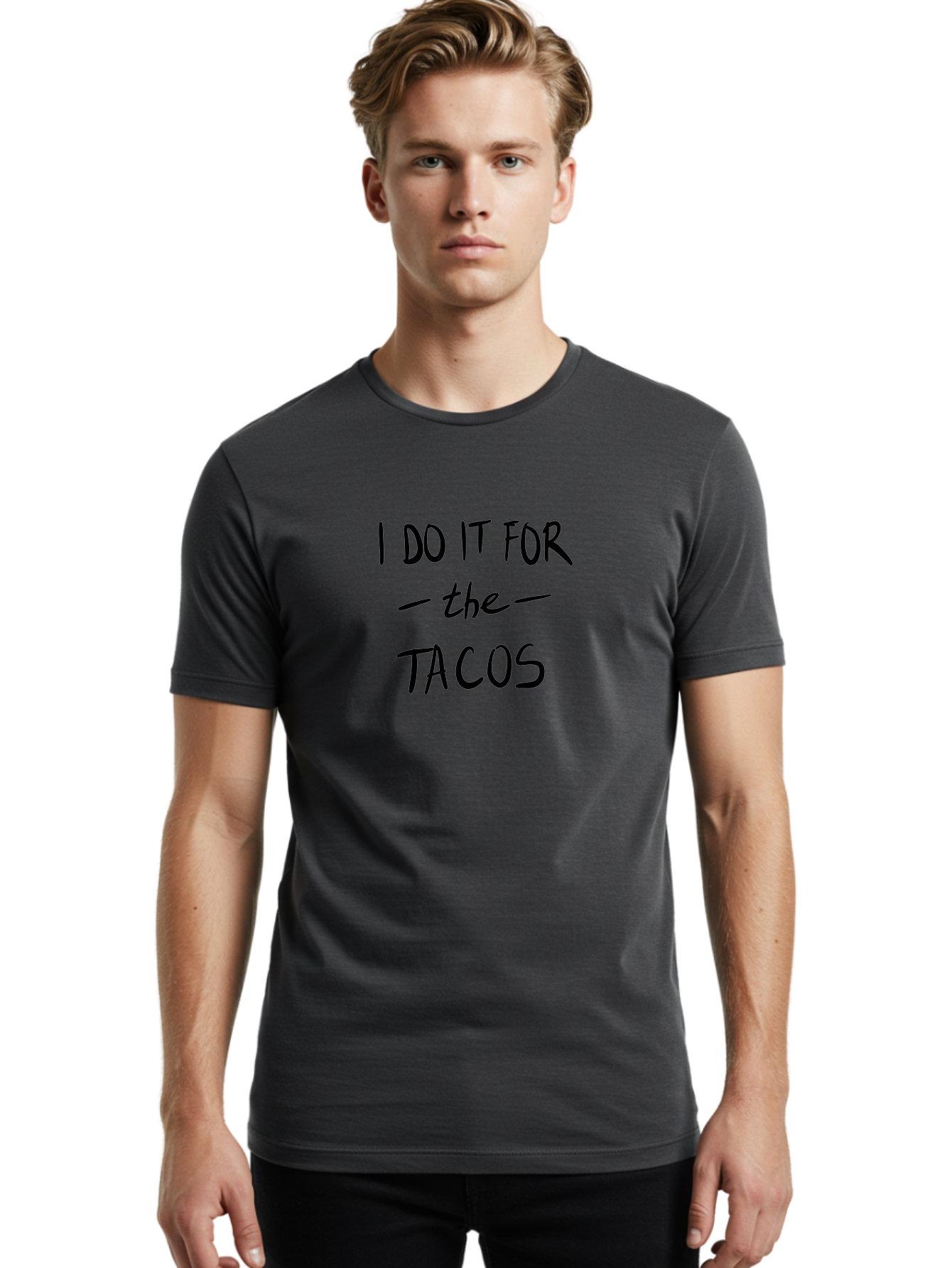 I-Do-It-For-The-Tacos Men'S Graphic Tee, 100% Cotton, Comfortable Casual Summer Wear, Machine Washable, Funny Quote, Taco Love, Foodie Humor, Hilarious Meme, Motivational Phrase, Taco Motivation - Aaa060