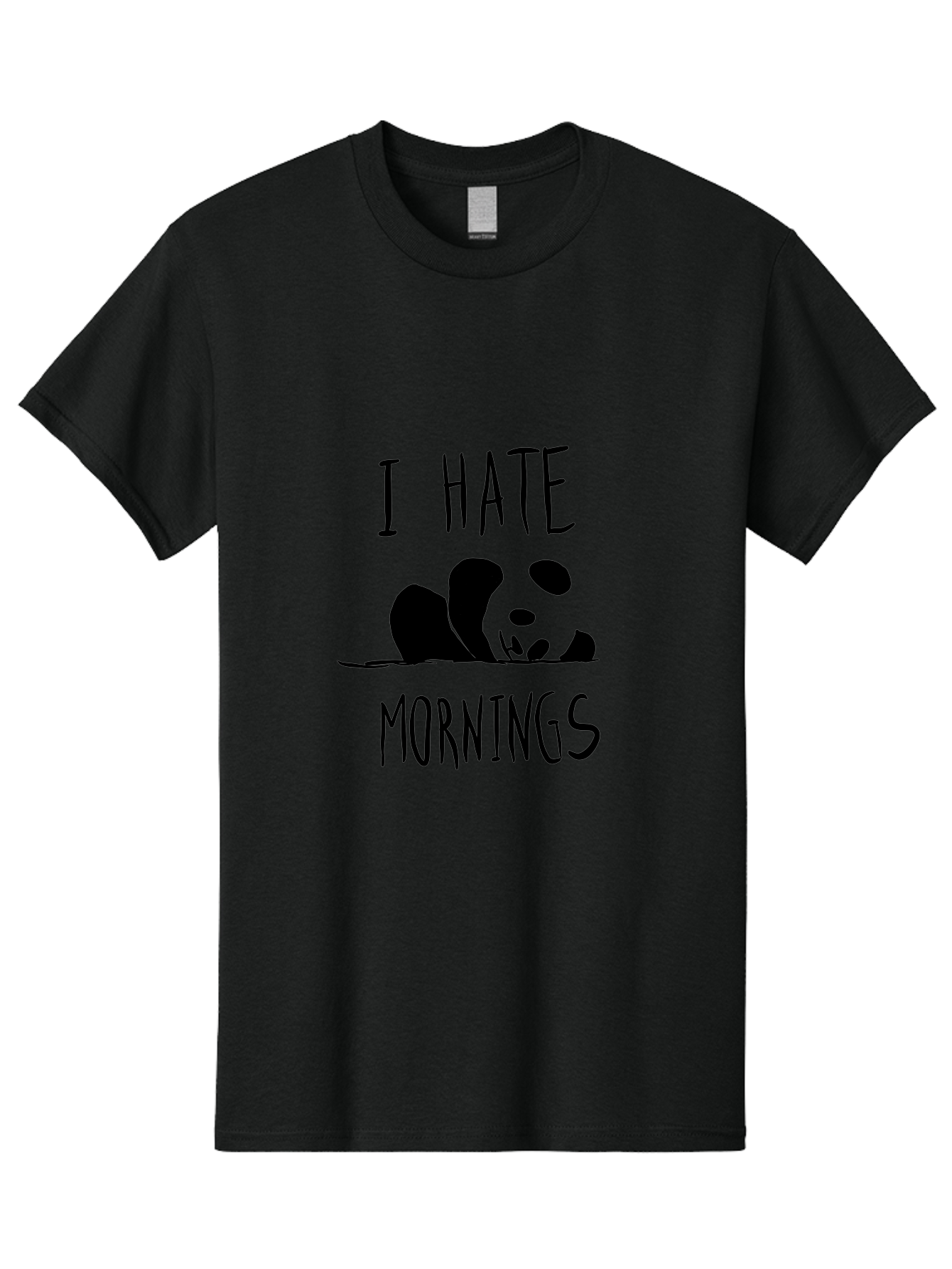 I-Hate-Mornings Men'S Graphic Tee, 100% Cotton, Comfortable Casual Summer Wear, Machine Washable, Funny Quote, Morning Humor, Cartoon Panda, Grumpy Mood, Humorous Design, Inspirational Quote, Motivational Phrase, Cute Illustration - Aaa062