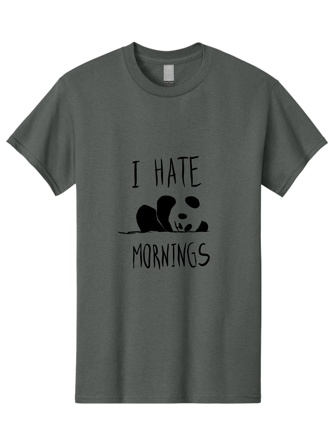 I-Hate-Mornings Men'S Graphic Tee, 100% Cotton, Comfortable Casual Summer Wear, Machine Washable, Funny Quote, Morning Humor, Cartoon Panda, Grumpy Mood, Humorous Design, Inspirational Quote, Motivational Phrase, Cute Illustration - Aaa062