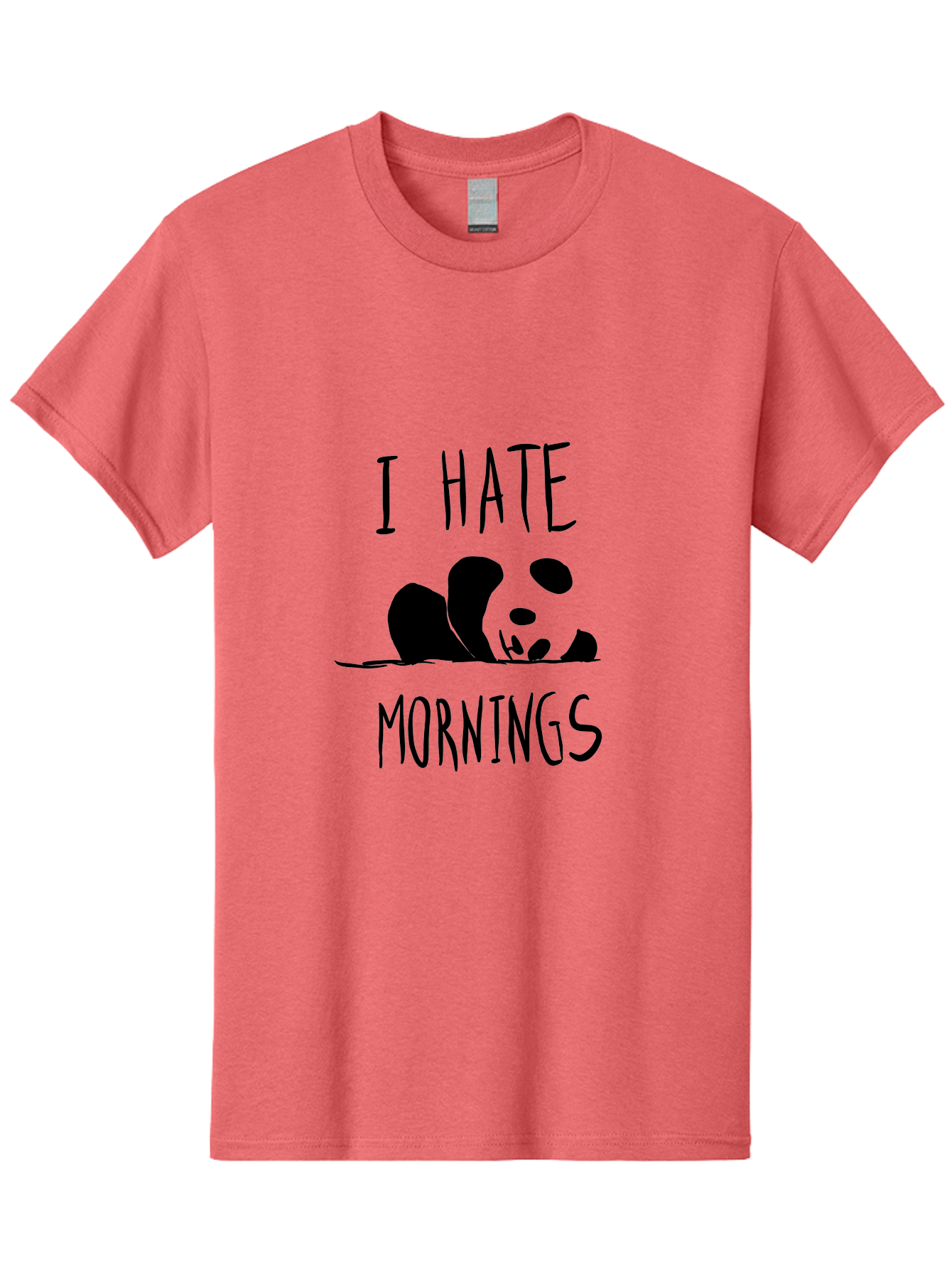 I-Hate-Mornings Men'S Graphic Tee, 100% Cotton, Comfortable Casual Summer Wear, Machine Washable, Funny Quote, Morning Humor, Cartoon Panda, Grumpy Mood, Humorous Design, Inspirational Quote, Motivational Phrase, Cute Illustration - Aaa062