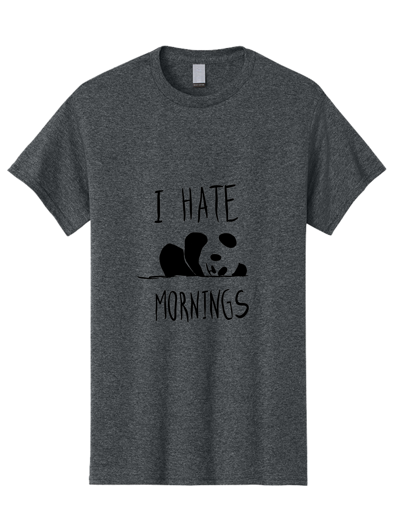 I-Hate-Mornings Men'S Graphic Tee, 100% Cotton, Comfortable Casual Summer Wear, Machine Washable, Funny Quote, Morning Humor, Cartoon Panda, Grumpy Mood, Humorous Design, Inspirational Quote, Motivational Phrase, Cute Illustration - Aaa062