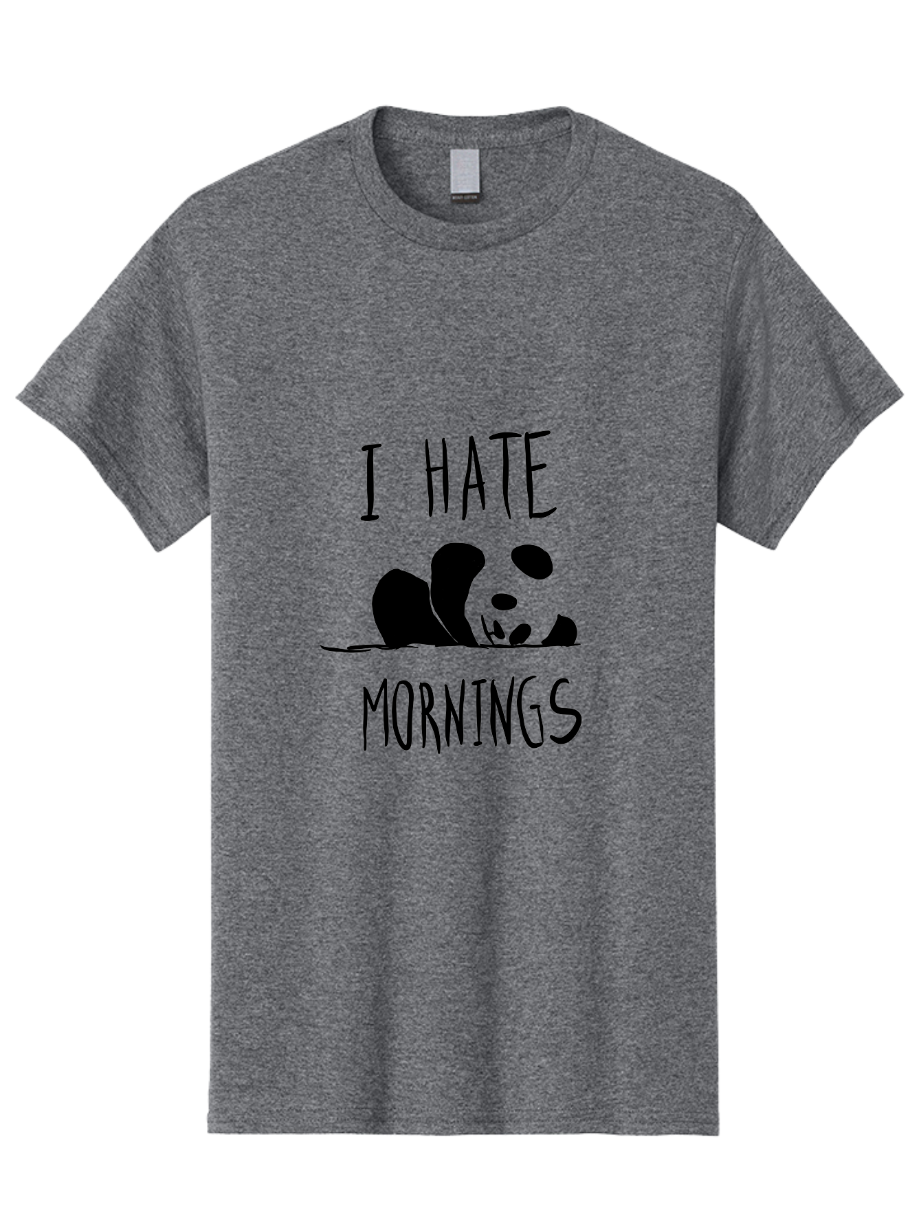 I-Hate-Mornings Men'S Graphic Tee, 100% Cotton, Comfortable Casual Summer Wear, Machine Washable, Funny Quote, Morning Humor, Cartoon Panda, Grumpy Mood, Humorous Design, Inspirational Quote, Motivational Phrase, Cute Illustration - Aaa062