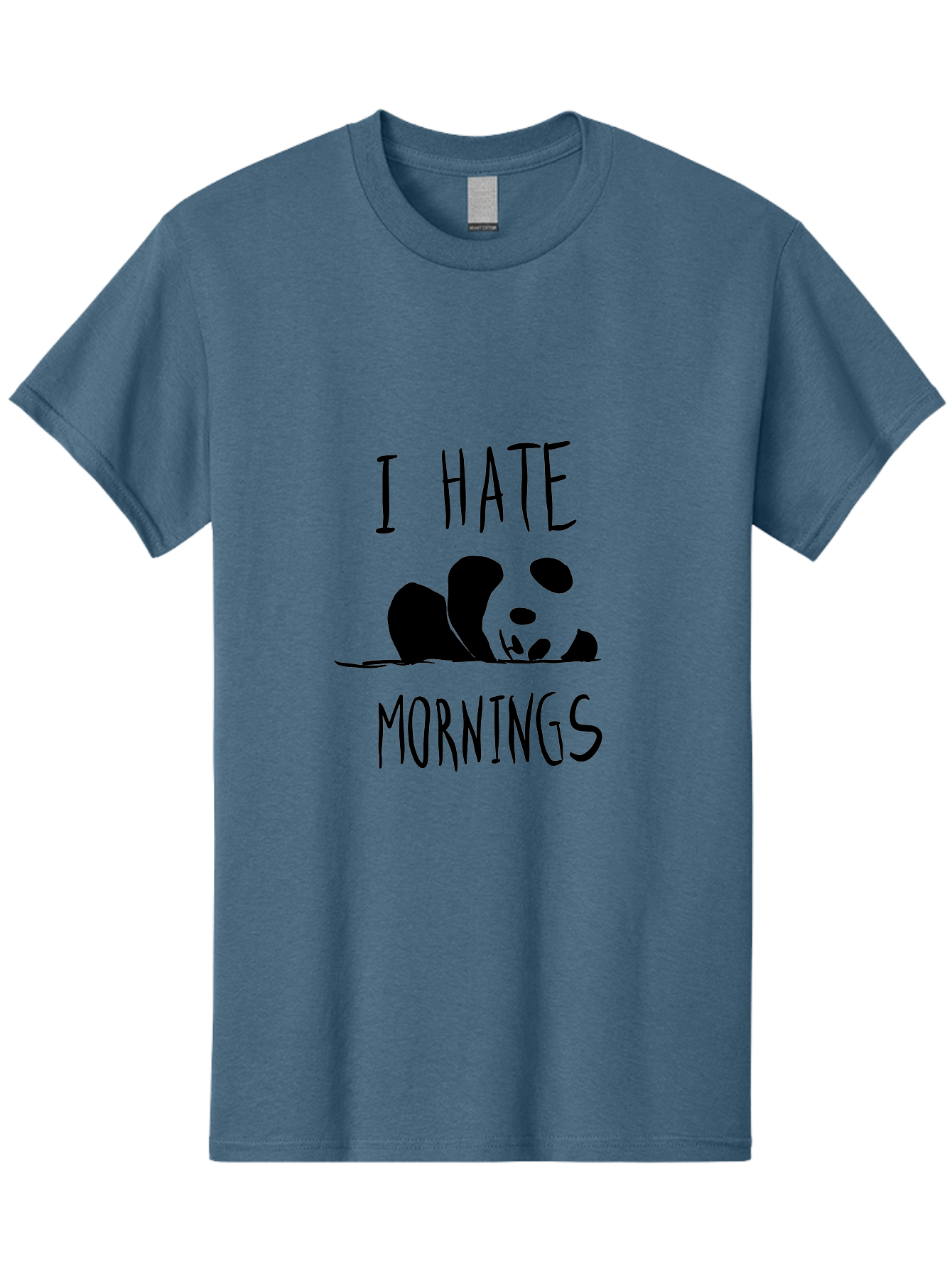 I-Hate-Mornings Men'S Graphic Tee, 100% Cotton, Comfortable Casual Summer Wear, Machine Washable, Funny Quote, Morning Humor, Cartoon Panda, Grumpy Mood, Humorous Design, Inspirational Quote, Motivational Phrase, Cute Illustration - Aaa062