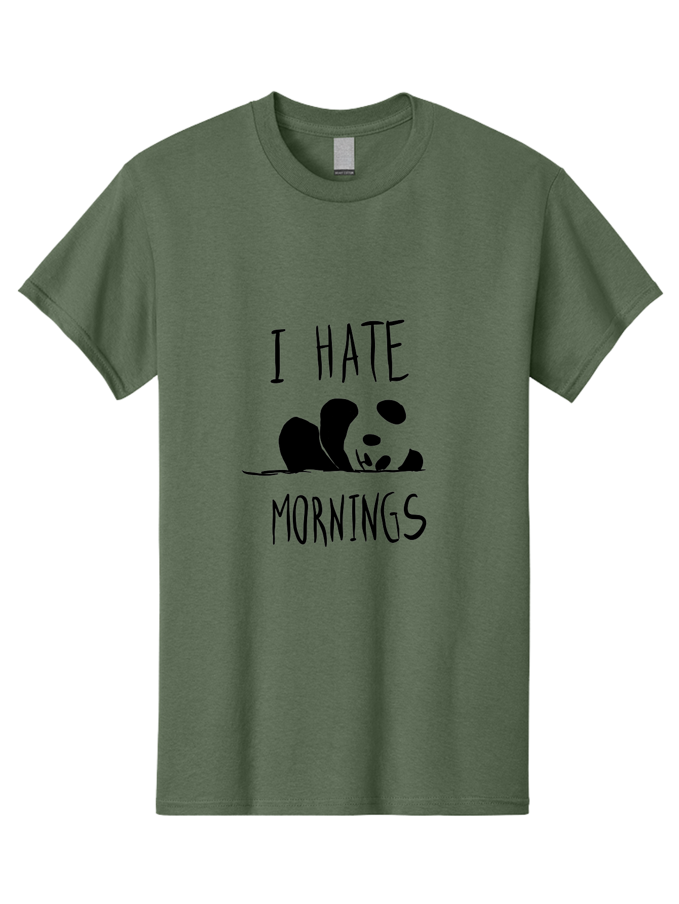 I-Hate-Mornings Men'S Graphic Tee, 100% Cotton, Comfortable Casual Summer Wear, Machine Washable, Funny Quote, Morning Humor, Cartoon Panda, Grumpy Mood, Humorous Design, Inspirational Quote, Motivational Phrase, Cute Illustration - Aaa062