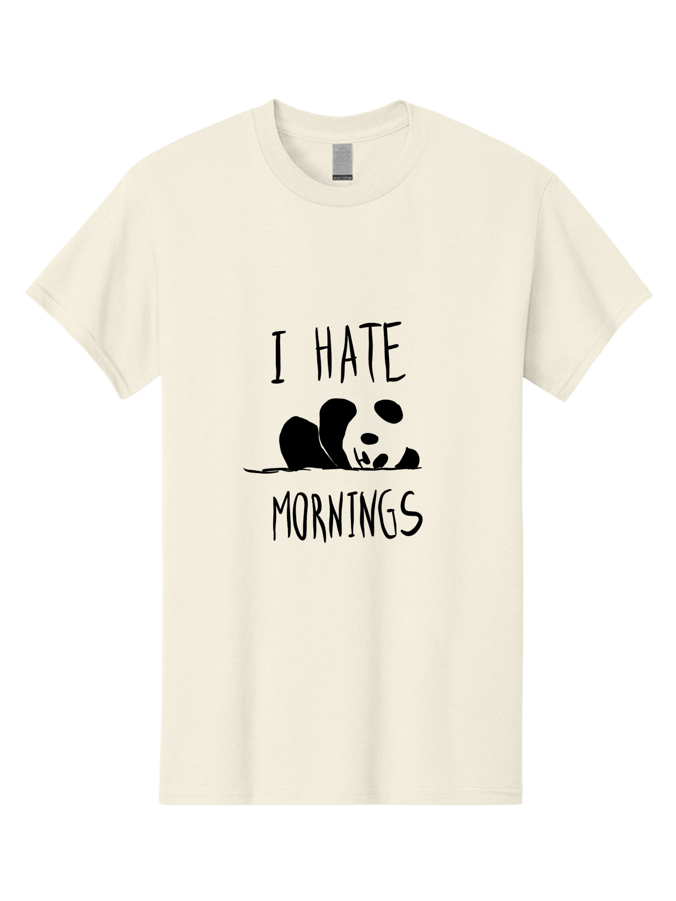 I-Hate-Mornings Men'S Graphic Tee, 100% Cotton, Comfortable Casual Summer Wear, Machine Washable, Funny Quote, Morning Humor, Cartoon Panda, Grumpy Mood, Humorous Design, Inspirational Quote, Motivational Phrase, Cute Illustration - Aaa062