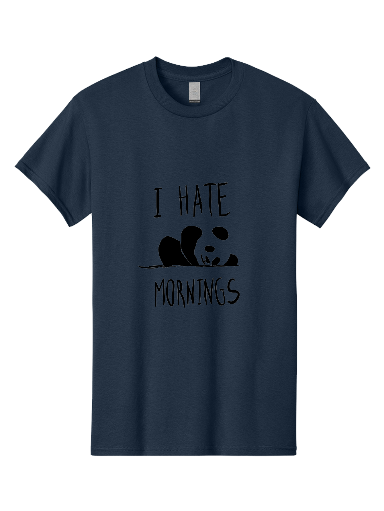 I-Hate-Mornings Men'S Graphic Tee, 100% Cotton, Comfortable Casual Summer Wear, Machine Washable, Funny Quote, Morning Humor, Cartoon Panda, Grumpy Mood, Humorous Design, Inspirational Quote, Motivational Phrase, Cute Illustration - Aaa062