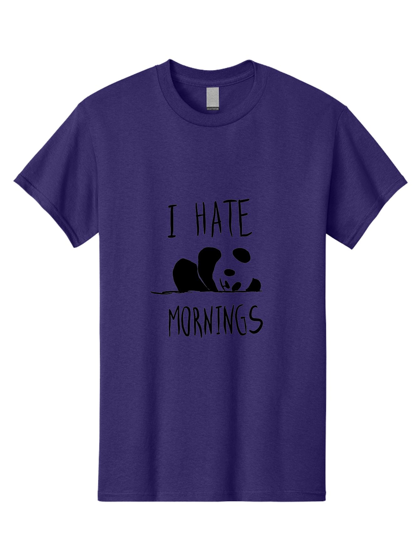I-Hate-Mornings Men'S Graphic Tee, 100% Cotton, Comfortable Casual Summer Wear, Machine Washable, Funny Quote, Morning Humor, Cartoon Panda, Grumpy Mood, Humorous Design, Inspirational Quote, Motivational Phrase, Cute Illustration - Aaa062