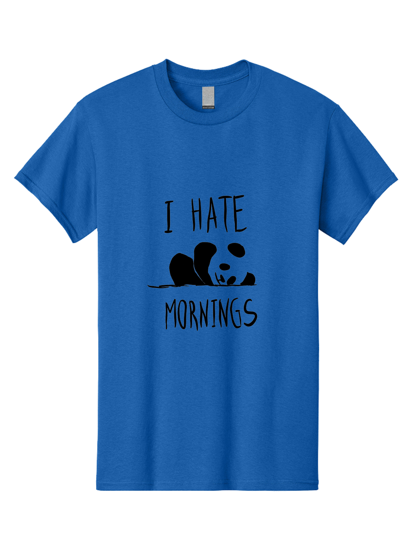 I-Hate-Mornings Men'S Graphic Tee, 100% Cotton, Comfortable Casual Summer Wear, Machine Washable, Funny Quote, Morning Humor, Cartoon Panda, Grumpy Mood, Humorous Design, Inspirational Quote, Motivational Phrase, Cute Illustration - Aaa062