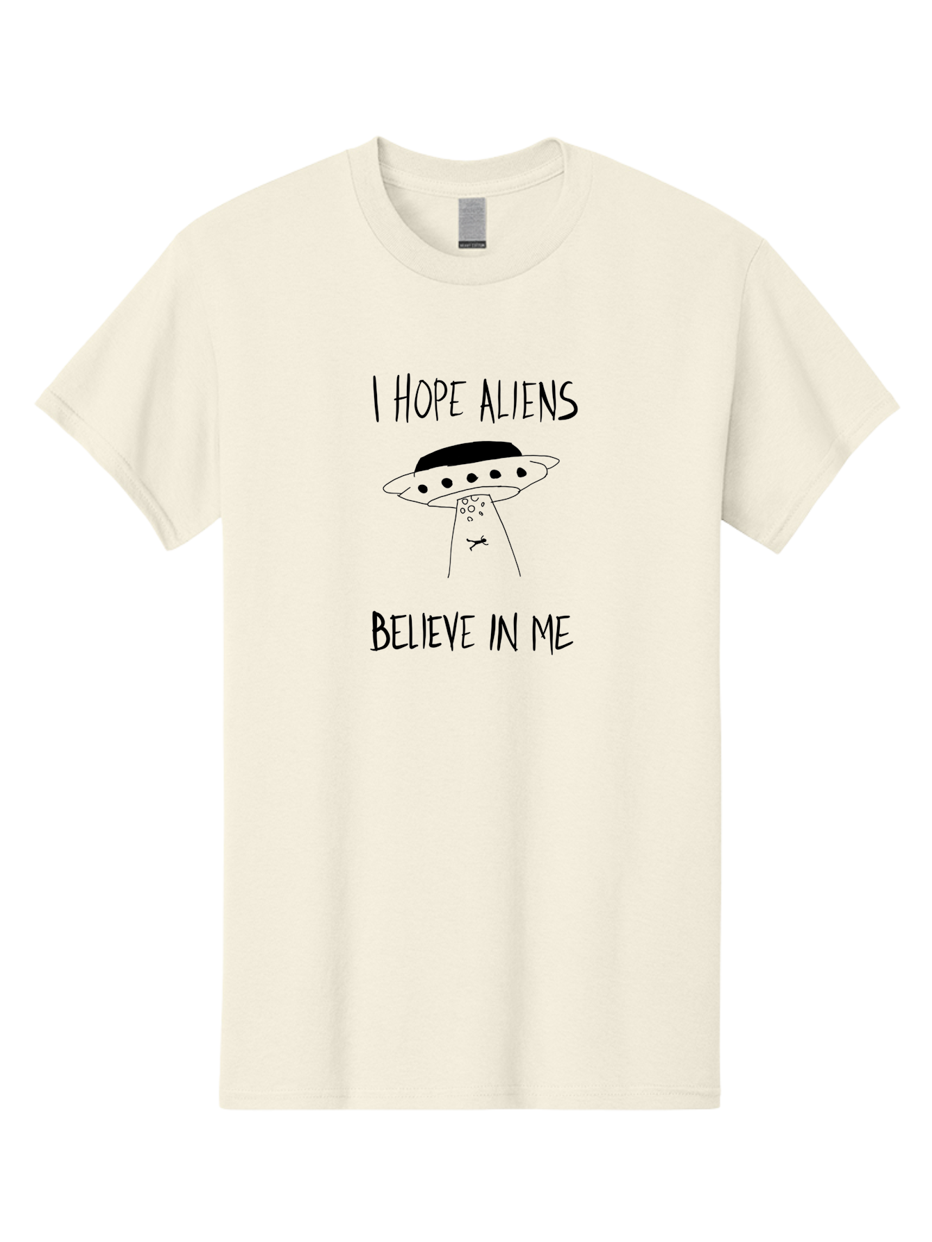 I-Hope-Aliens-Believe-In-Me Men'S Graphic Tee, 100% Cotton, Comfortable Casual Summer Wear, Machine Washable, Ufo, Aliens, Extraterrestrial Life, Inspirational Quote, Motivational Phrase, Cartoon Style, Humoristic Tone, - Aaa064