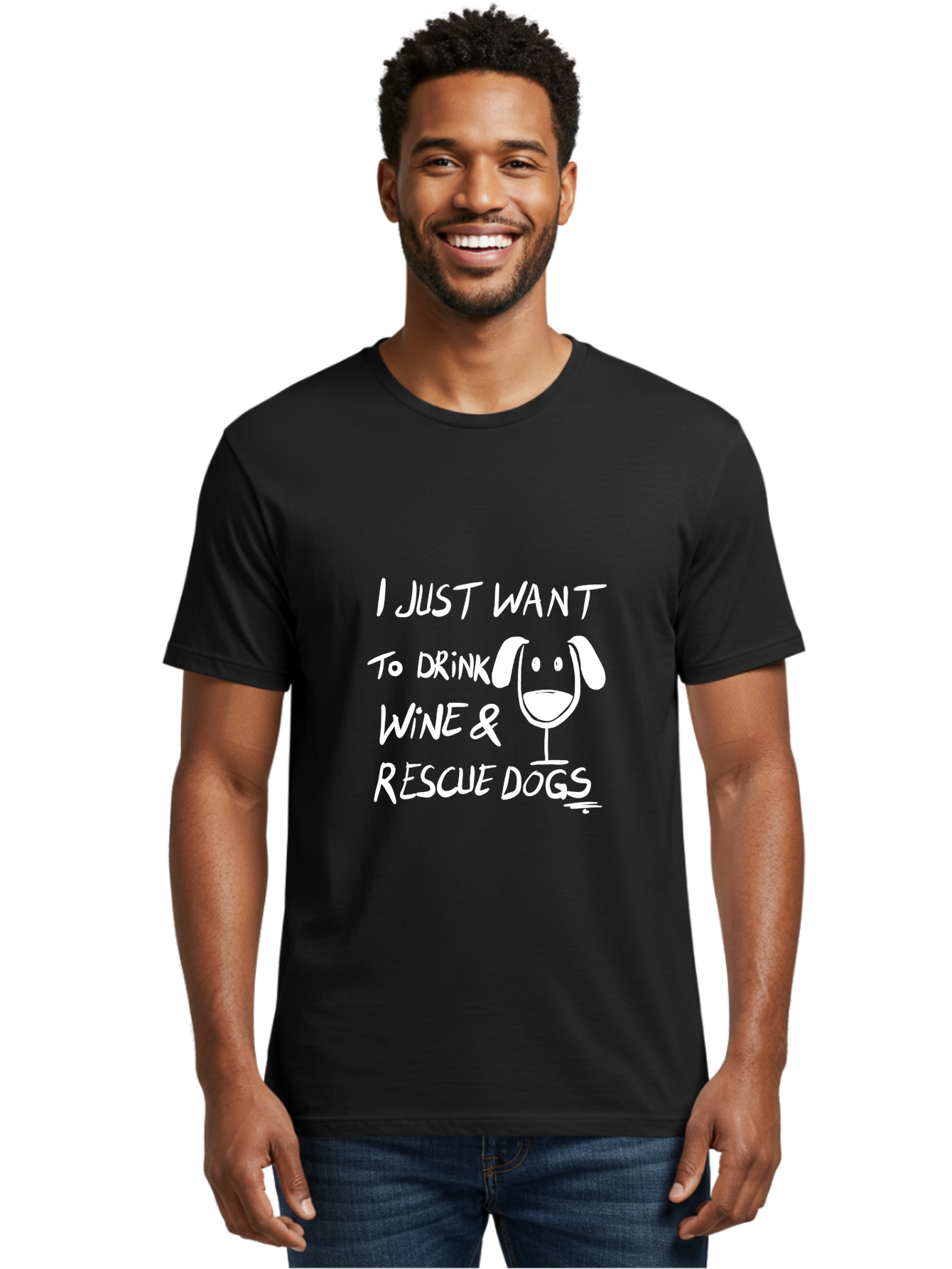 I-Just-Want-To-Drink-Wine-Rescue-Dogs Men'S Graphic Tee, 100% Cotton, Comfortable Casual Summer Wear, Machine Washable, Wine Glass Dog, Drink Wine, Rescue Dogs, Dog Lover, Wine Lover, Pet Rescue, Animal Shelter, Charity Support, Funny Quote - Aaa065