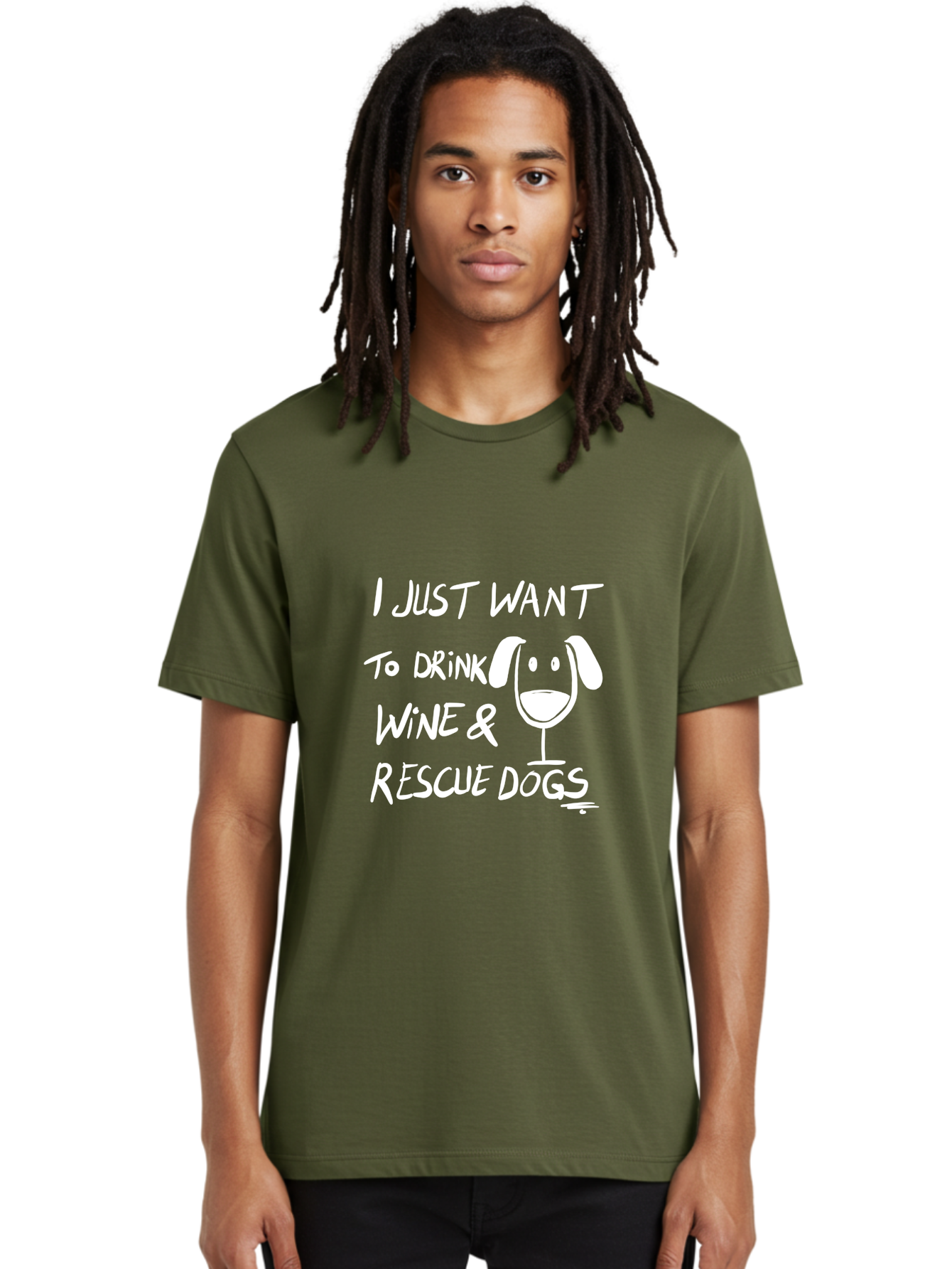 I-Just-Want-To-Drink-Wine-Rescue-Dogs Men'S Graphic Tee, 100% Cotton, Comfortable Casual Summer Wear, Machine Washable, Wine Glass Dog, Drink Wine, Rescue Dogs, Dog Lover, Wine Lover, Pet Rescue, Animal Shelter, Charity Support, Funny Quote - Aaa065