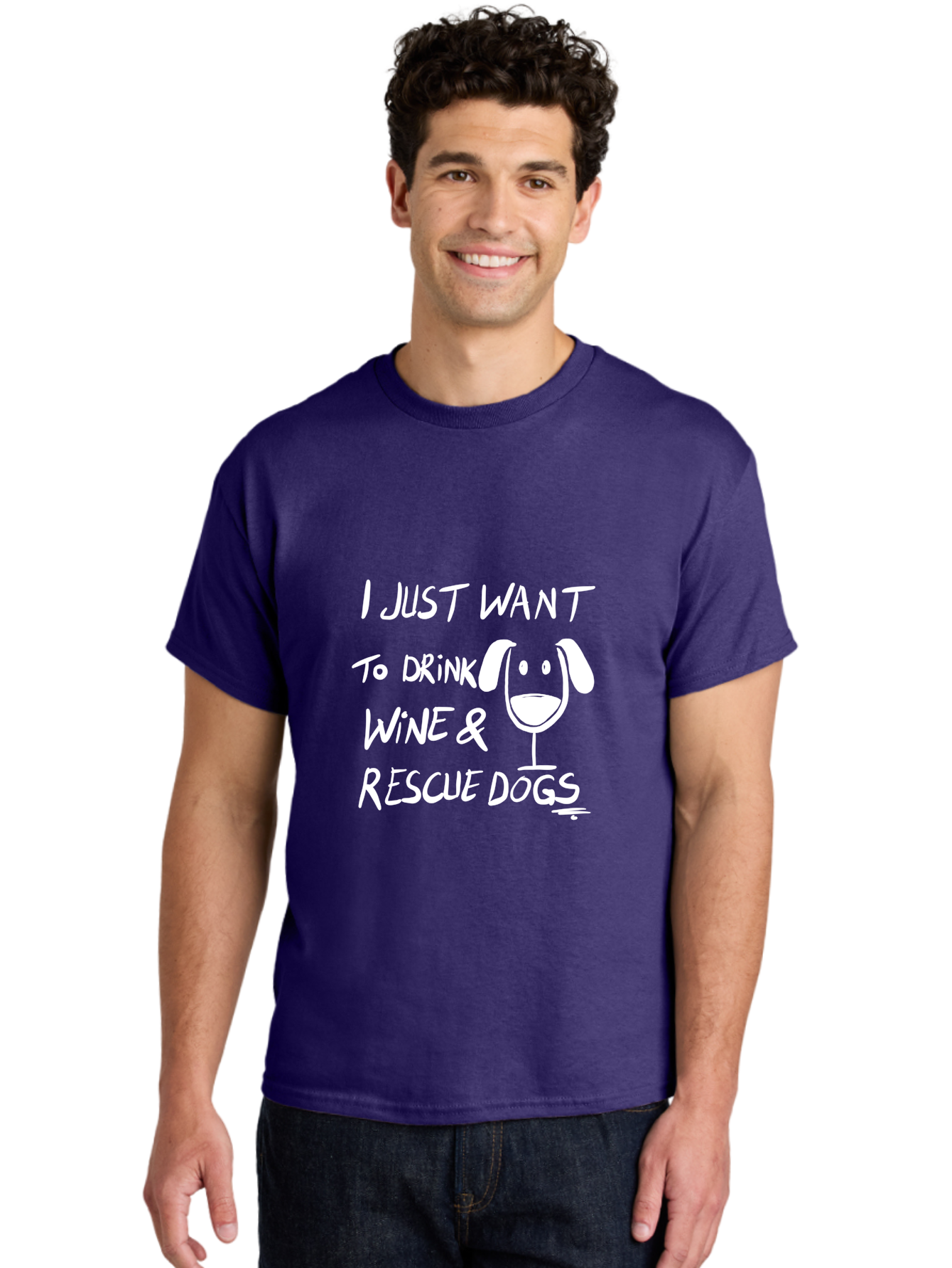I-Just-Want-To-Drink-Wine-Rescue-Dogs Men'S Graphic Tee, 100% Cotton, Comfortable Casual Summer Wear, Machine Washable, Wine Glass Dog, Drink Wine, Rescue Dogs, Dog Lover, Wine Lover, Pet Rescue, Animal Shelter, Charity Support, Funny Quote - Aaa065