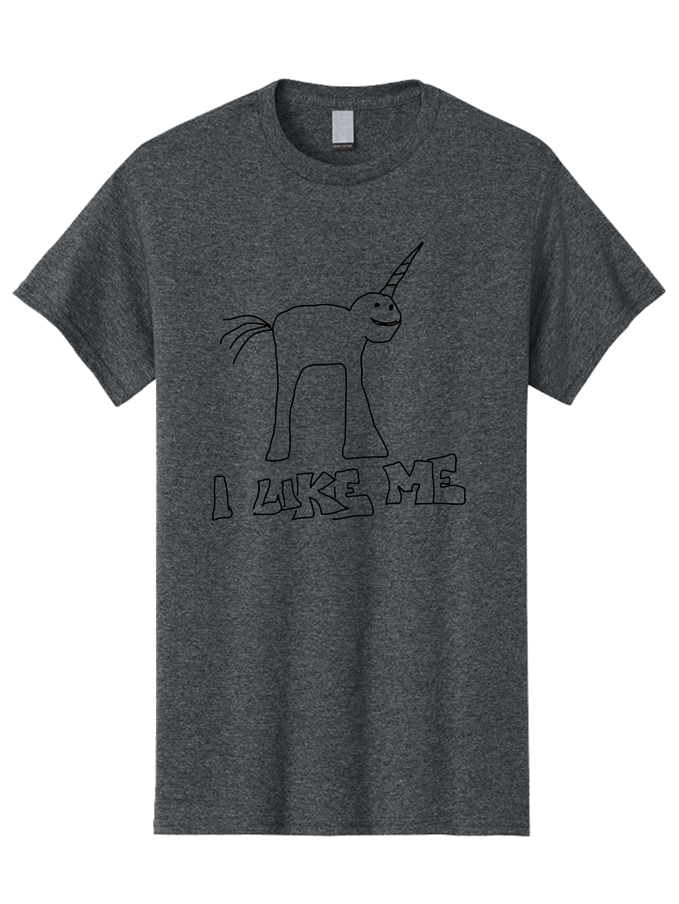 I-Like-Me Men'S Graphic Tee, 100% Cotton, Comfortable Casual Summer Wear, Machine Washable, Stick Figure Unicorn, Smiling Face, Self-Love, Positivity, Quirky Art, Whimsical Design, Cartoon Character, Illustration, I Like Me Text - Aaa066