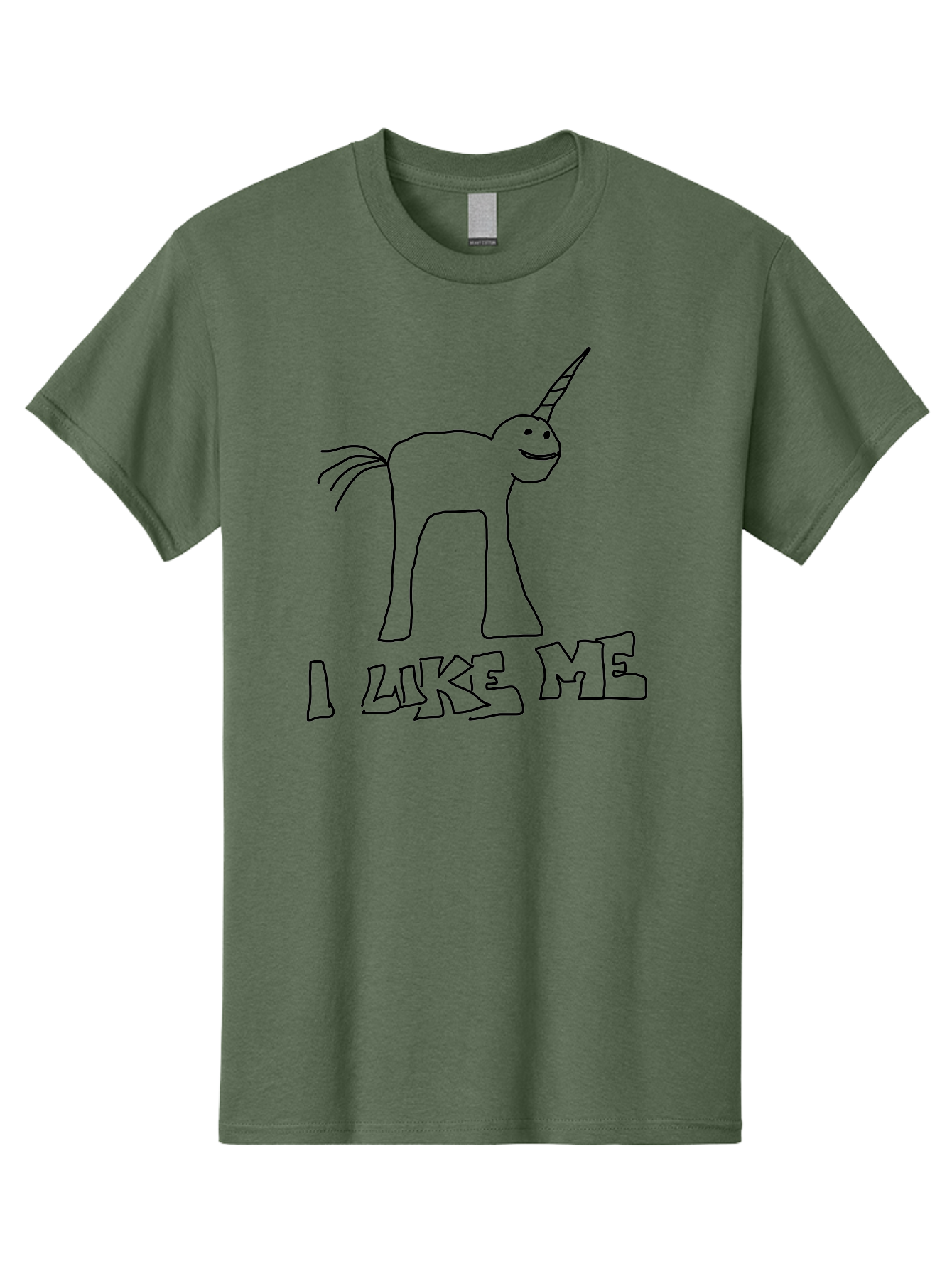I-Like-Me Men'S Graphic Tee, 100% Cotton, Comfortable Casual Summer Wear, Machine Washable, Stick Figure Unicorn, Smiling Face, Self-Love, Positivity, Quirky Art, Whimsical Design, Cartoon Character, Illustration, I Like Me Text - Aaa066