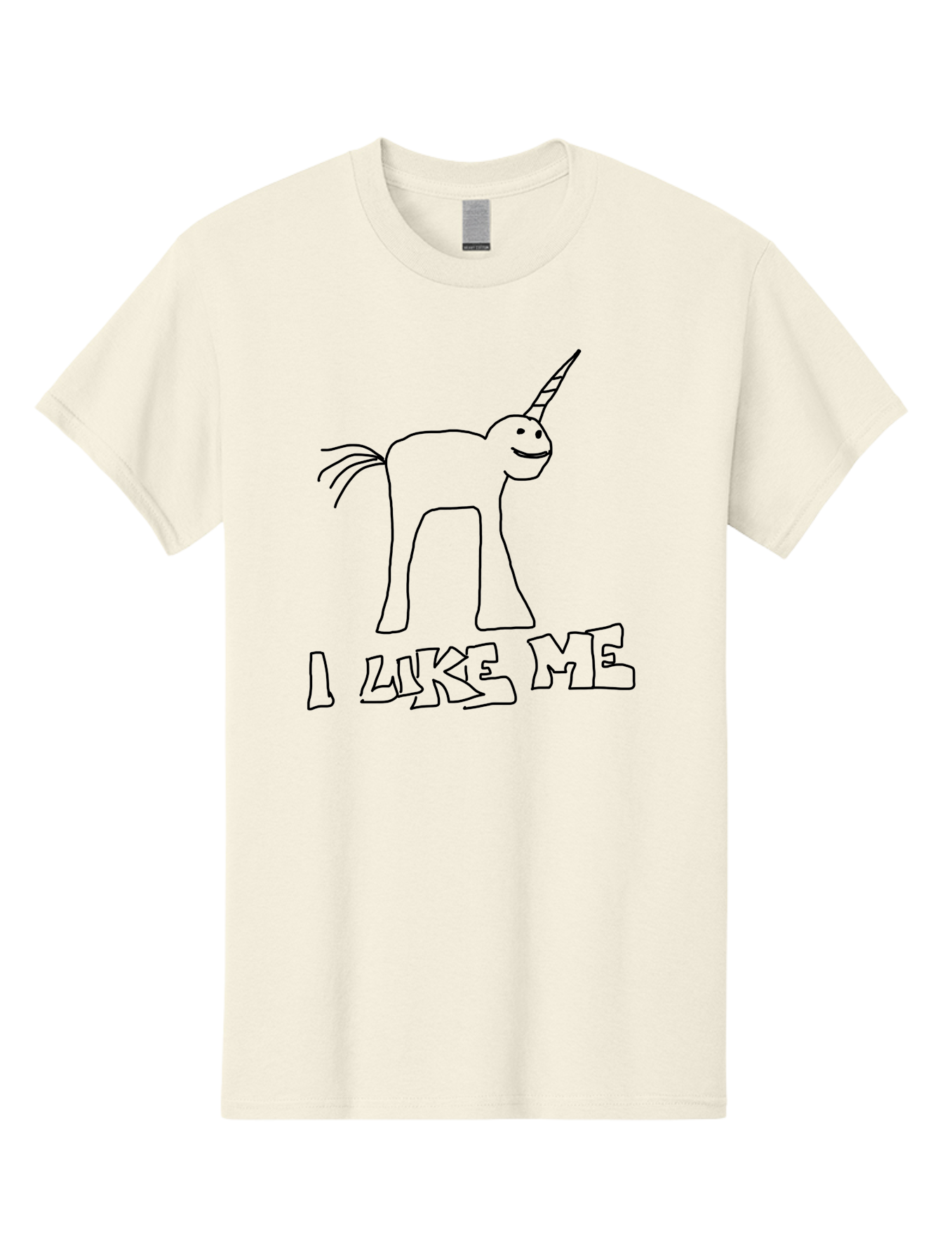 I-Like-Me Men'S Graphic Tee, 100% Cotton, Comfortable Casual Summer Wear, Machine Washable, Stick Figure Unicorn, Smiling Face, Self-Love, Positivity, Quirky Art, Whimsical Design, Cartoon Character, Illustration, I Like Me Text - Aaa066