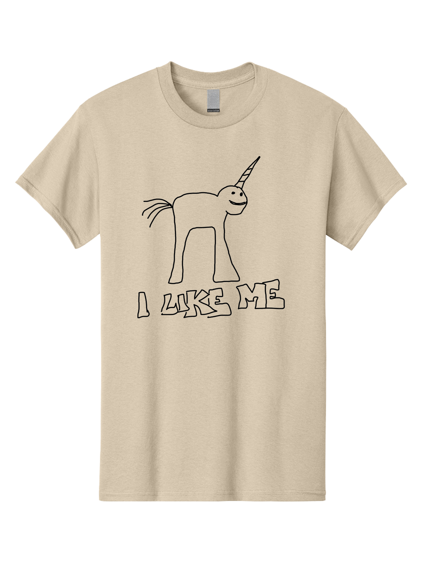 I-Like-Me Men'S Graphic Tee, 100% Cotton, Comfortable Casual Summer Wear, Machine Washable, Stick Figure Unicorn, Smiling Face, Self-Love, Positivity, Quirky Art, Whimsical Design, Cartoon Character, Illustration, I Like Me Text - Aaa066