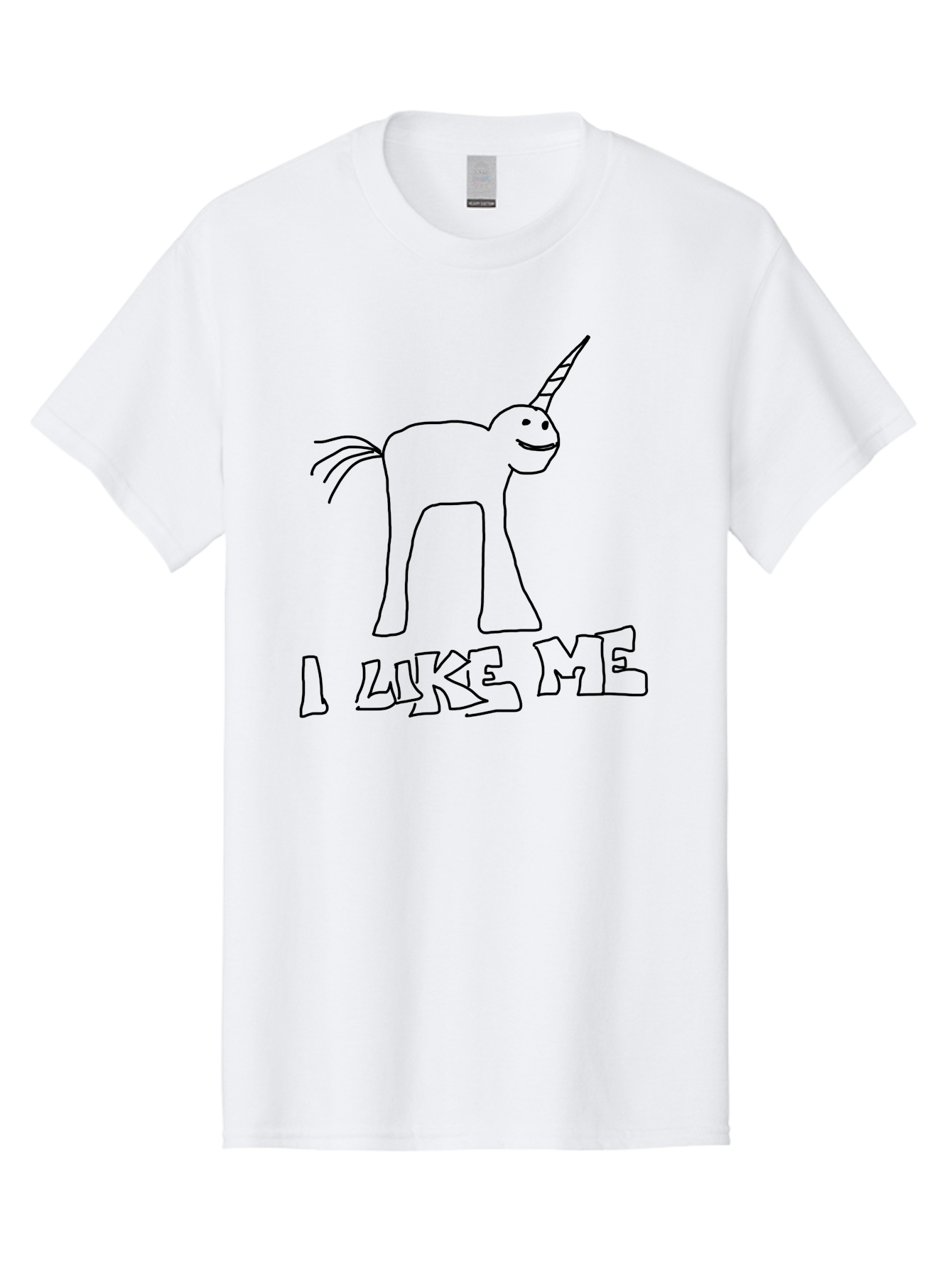 I-Like-Me Men'S Graphic Tee, 100% Cotton, Comfortable Casual Summer Wear, Machine Washable, Stick Figure Unicorn, Smiling Face, Self-Love, Positivity, Quirky Art, Whimsical Design, Cartoon Character, Illustration, I Like Me Text - Aaa066