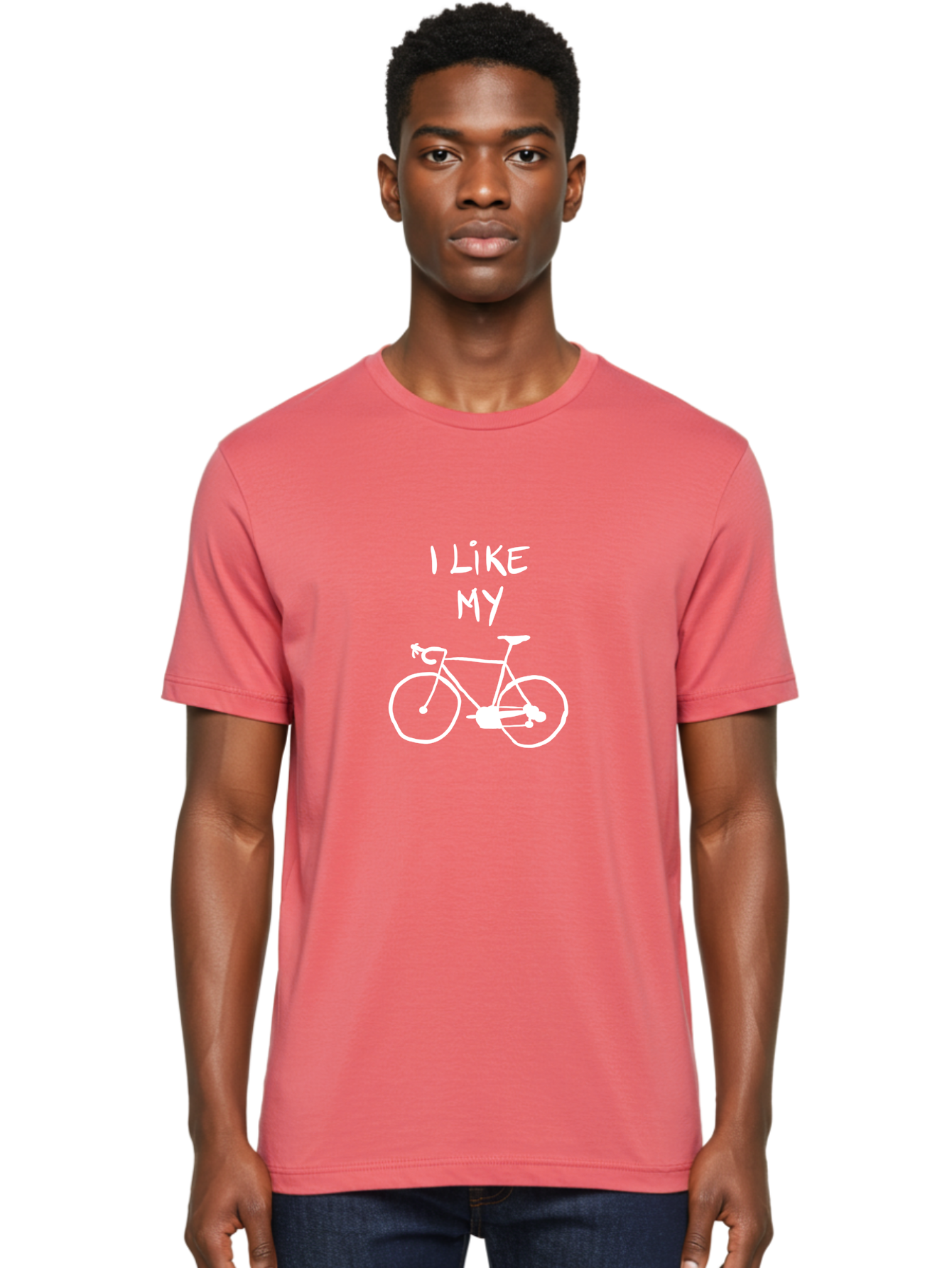 I-Like-My-Bicycle Men'S Graphic Tee, 100% Cotton, Comfortable Casual Summer Wear, Machine Washable, Cycling Culture, Bike Enthusiasts, Love For Cycling, Bicycle Appreciation, Fun Graphic, Simple Design, White Bicycle - Aaa067