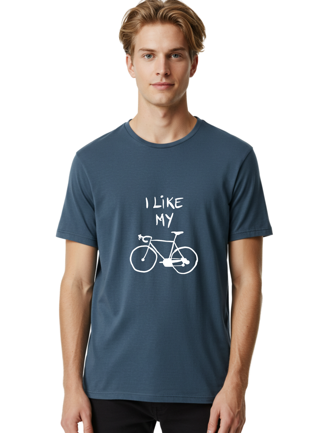 I-Like-My-Bicycle Men'S Graphic Tee, 100% Cotton, Comfortable Casual Summer Wear, Machine Washable, Cycling Culture, Bike Enthusiasts, Love For Cycling, Bicycle Appreciation, Fun Graphic, Simple Design, White Bicycle - Aaa067
