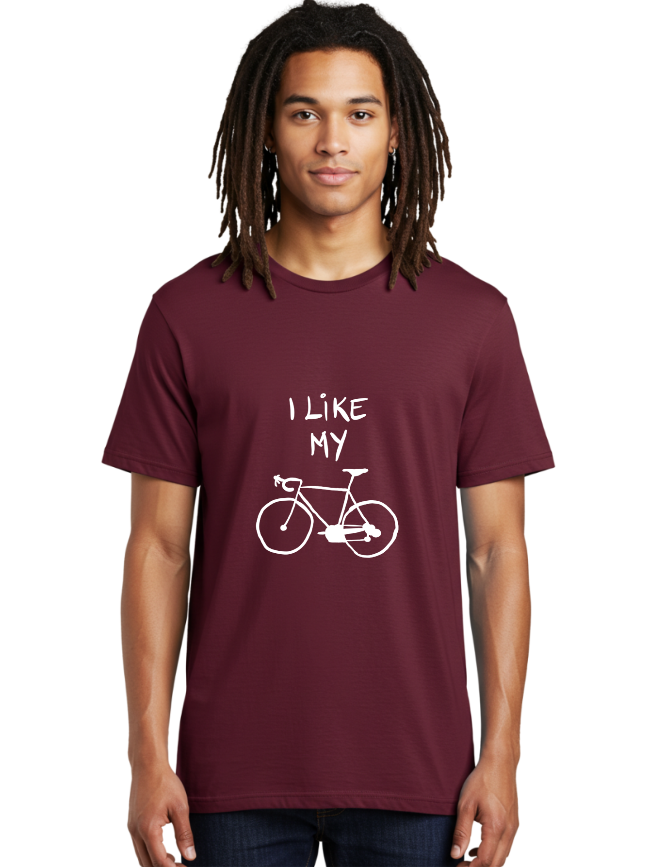 I-Like-My-Bicycle Men'S Graphic Tee, 100% Cotton, Comfortable Casual Summer Wear, Machine Washable, Cycling Culture, Bike Enthusiasts, Love For Cycling, Bicycle Appreciation, Fun Graphic, Simple Design, White Bicycle - Aaa067