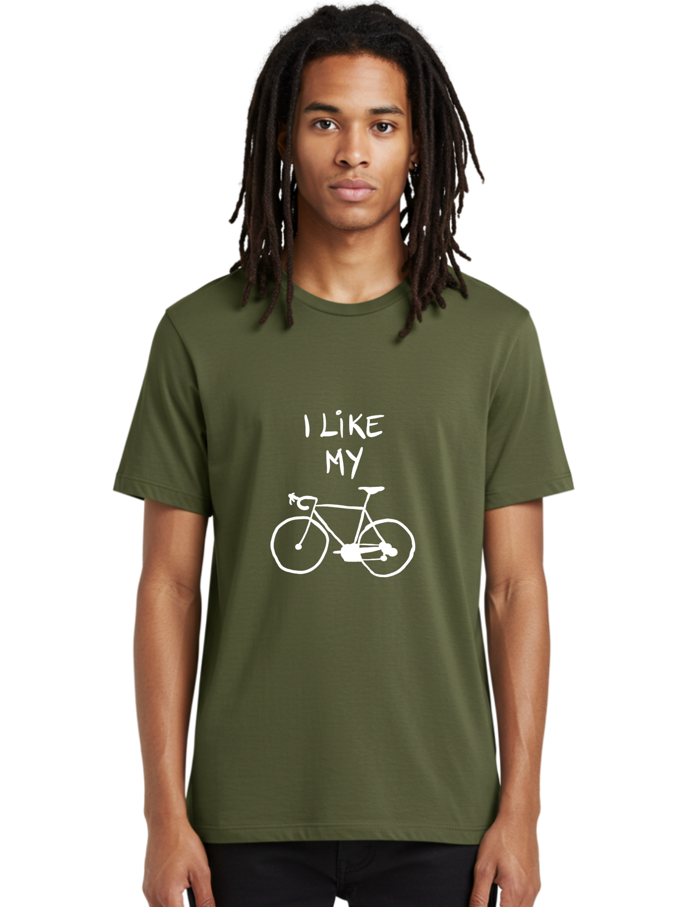 I-Like-My-Bicycle Men'S Graphic Tee, 100% Cotton, Comfortable Casual Summer Wear, Machine Washable, Cycling Culture, Bike Enthusiasts, Love For Cycling, Bicycle Appreciation, Fun Graphic, Simple Design, White Bicycle - Aaa067