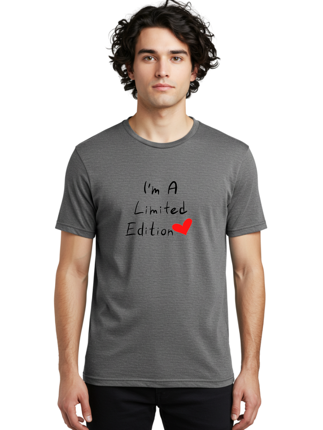 I-M-A-Limited-Edition Men'S Graphic Tee, 100% Cotton, Comfortable Casual Summer Wear, Machine Washable, Limited Edition, Unique, Exclusive, Special, One Of A Kind, Collectible, Red Heart, Handwritten Text, Bold Statement, Quirky Design - Aaa069