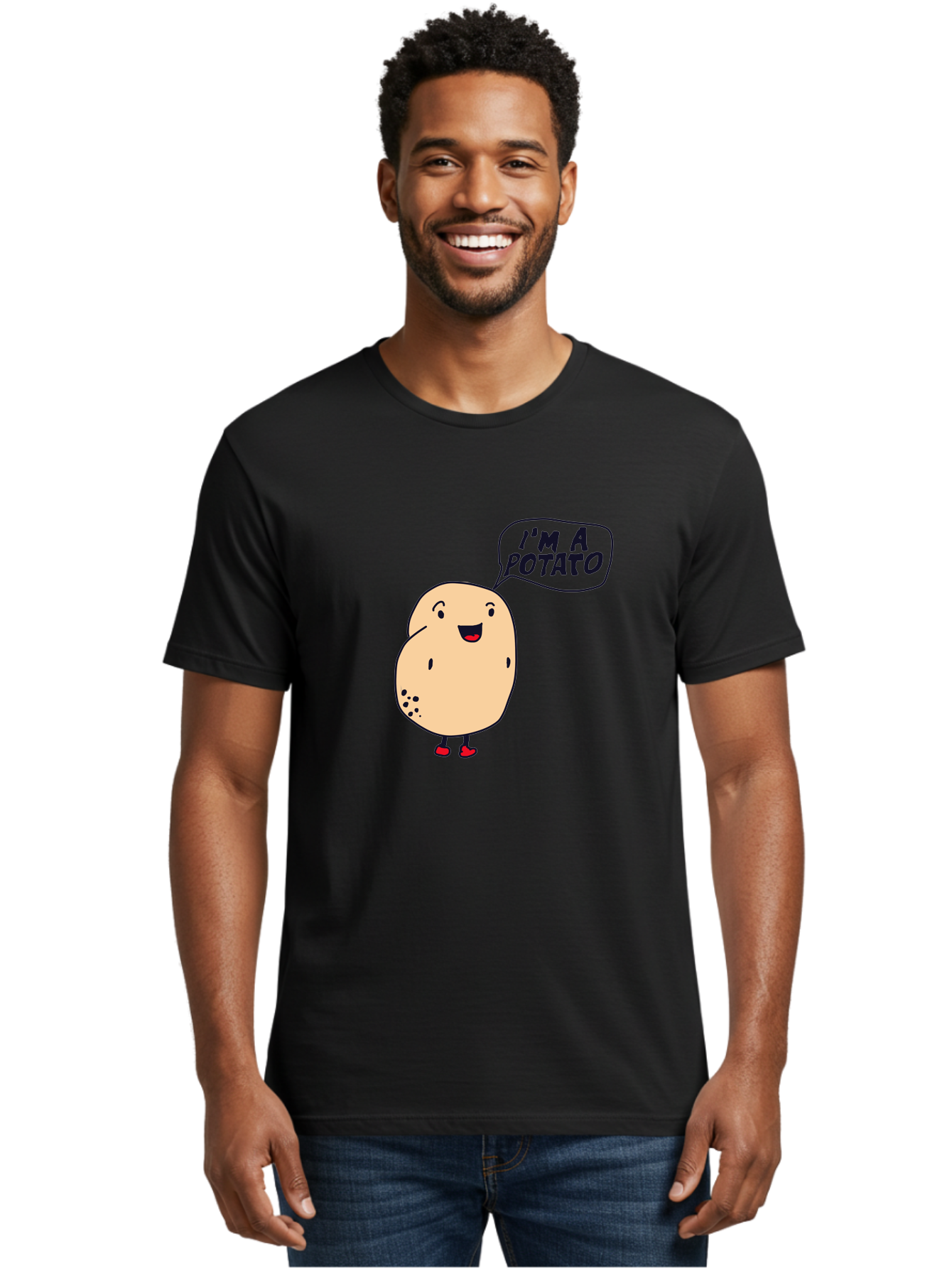 I-M-A-Potato Men'S Graphic Tee, 100% Cotton, Comfortable Casual Summer Wear, Machine Washable, I'M A Potato, Cartoon Potato, Smiling Potato, Speech Bubble, Humorous Character, Cute Illustration, Funny Graphic, Playful Design, - Aaa070