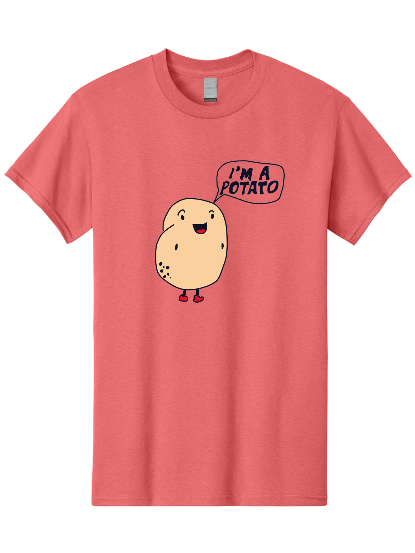 I-M-A-Potato Men'S Graphic Tee, 100% Cotton, Comfortable Casual Summer Wear, Machine Washable, I'M A Potato, Cartoon Potato, Smiling Potato, Speech Bubble, Humorous Character, Cute Illustration, Funny Graphic, Playful Design, - Aaa070