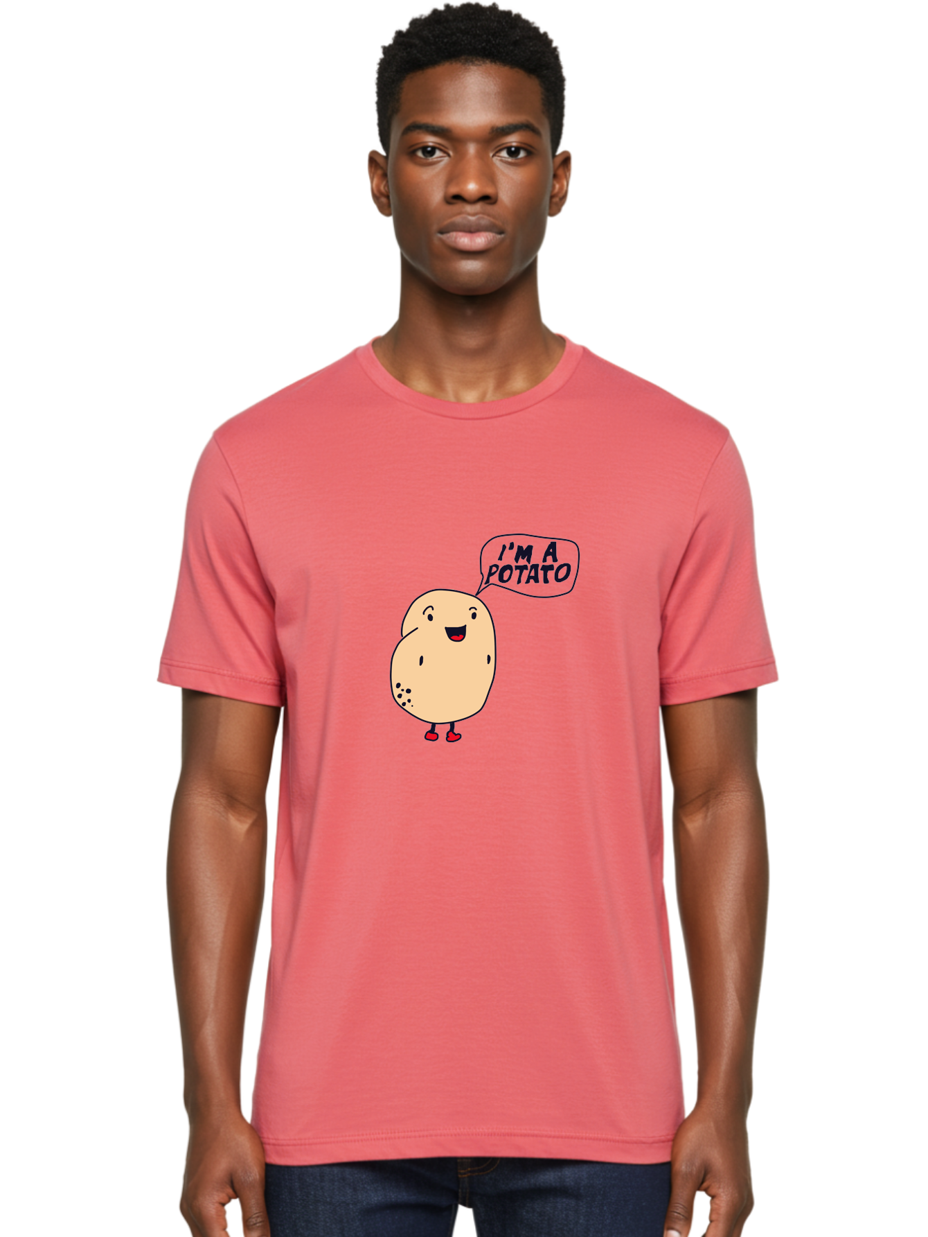 I-M-A-Potato Men'S Graphic Tee, 100% Cotton, Comfortable Casual Summer Wear, Machine Washable, I'M A Potato, Cartoon Potato, Smiling Potato, Speech Bubble, Humorous Character, Cute Illustration, Funny Graphic, Playful Design, - Aaa070