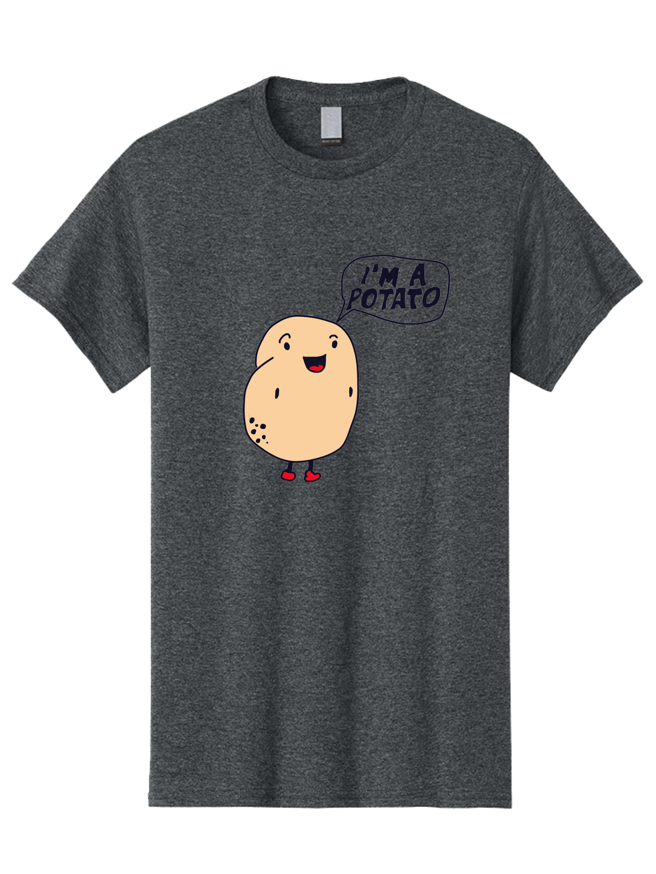 I-M-A-Potato Men'S Graphic Tee, 100% Cotton, Comfortable Casual Summer Wear, Machine Washable, I'M A Potato, Cartoon Potato, Smiling Potato, Speech Bubble, Humorous Character, Cute Illustration, Funny Graphic, Playful Design, - Aaa070