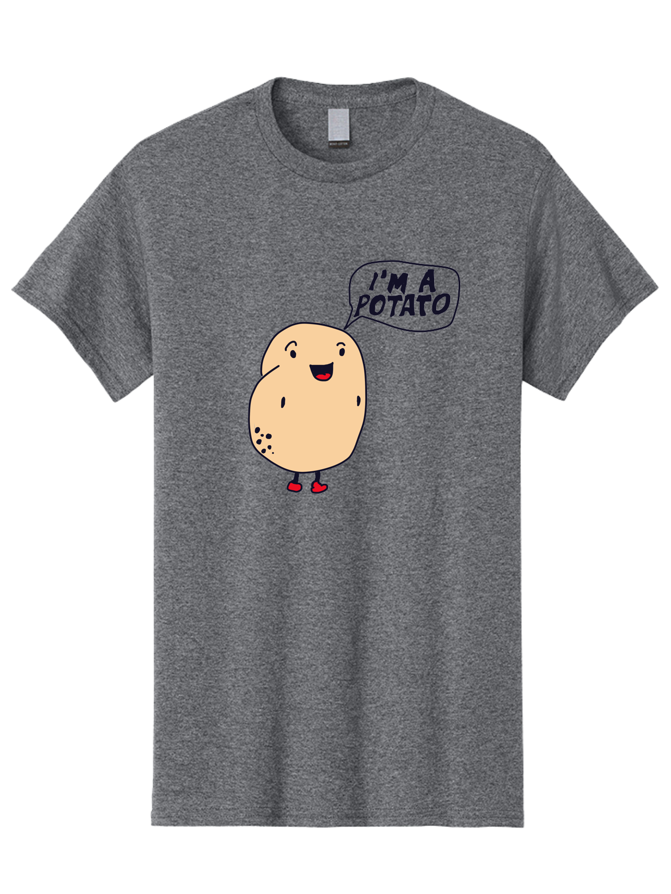 I-M-A-Potato Men'S Graphic Tee, 100% Cotton, Comfortable Casual Summer Wear, Machine Washable, I'M A Potato, Cartoon Potato, Smiling Potato, Speech Bubble, Humorous Character, Cute Illustration, Funny Graphic, Playful Design, - Aaa070