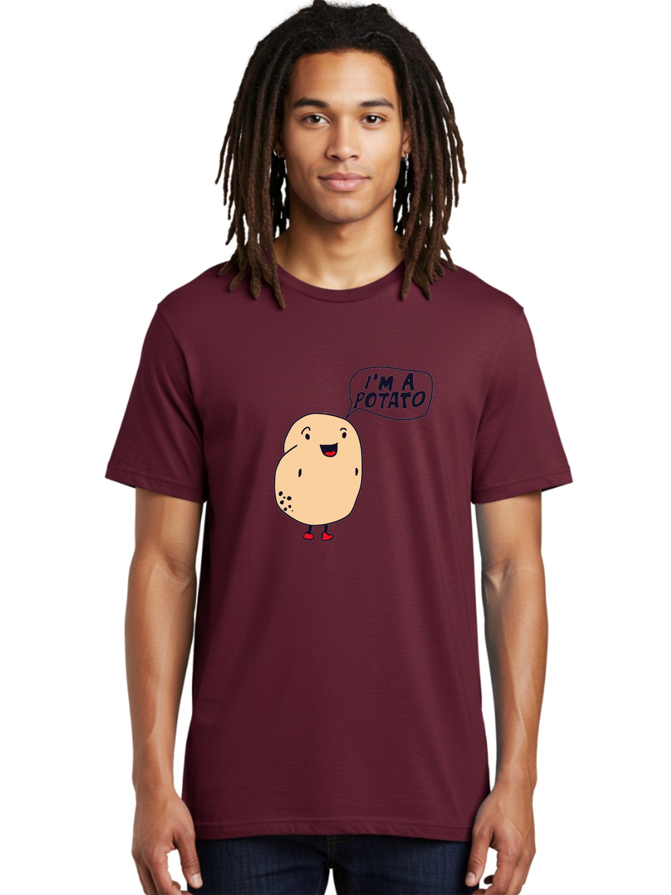 I-M-A-Potato Men'S Graphic Tee, 100% Cotton, Comfortable Casual Summer Wear, Machine Washable, I'M A Potato, Cartoon Potato, Smiling Potato, Speech Bubble, Humorous Character, Cute Illustration, Funny Graphic, Playful Design, - Aaa070
