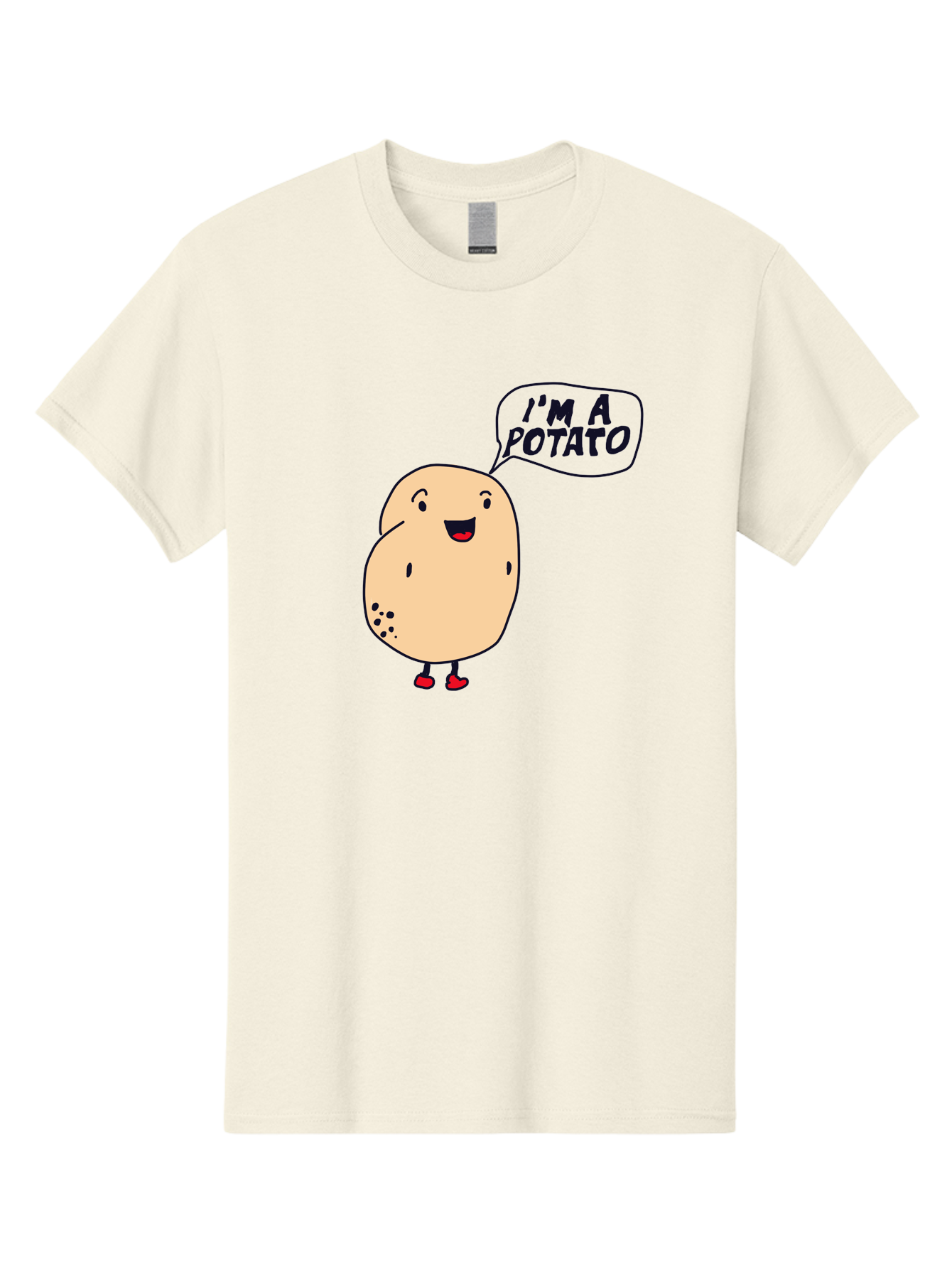 I-M-A-Potato Men'S Graphic Tee, 100% Cotton, Comfortable Casual Summer Wear, Machine Washable, I'M A Potato, Cartoon Potato, Smiling Potato, Speech Bubble, Humorous Character, Cute Illustration, Funny Graphic, Playful Design, - Aaa070