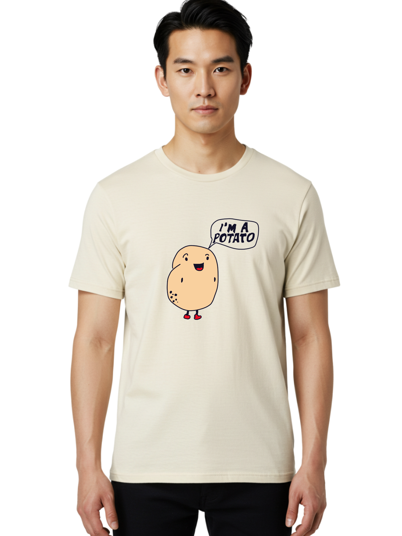 I-M-A-Potato Men'S Graphic Tee, 100% Cotton, Comfortable Casual Summer Wear, Machine Washable, I'M A Potato, Cartoon Potato, Smiling Potato, Speech Bubble, Humorous Character, Cute Illustration, Funny Graphic, Playful Design, - Aaa070