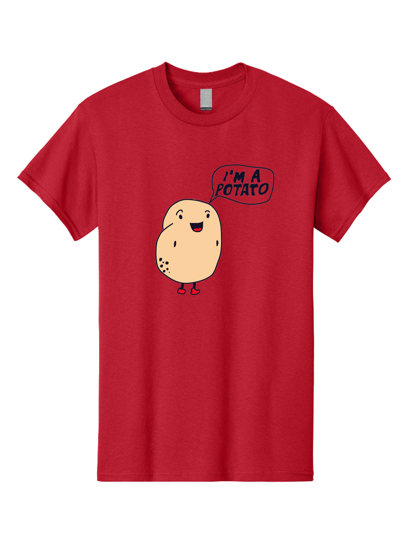 I-M-A-Potato Men'S Graphic Tee, 100% Cotton, Comfortable Casual Summer Wear, Machine Washable, I'M A Potato, Cartoon Potato, Smiling Potato, Speech Bubble, Humorous Character, Cute Illustration, Funny Graphic, Playful Design, - Aaa070