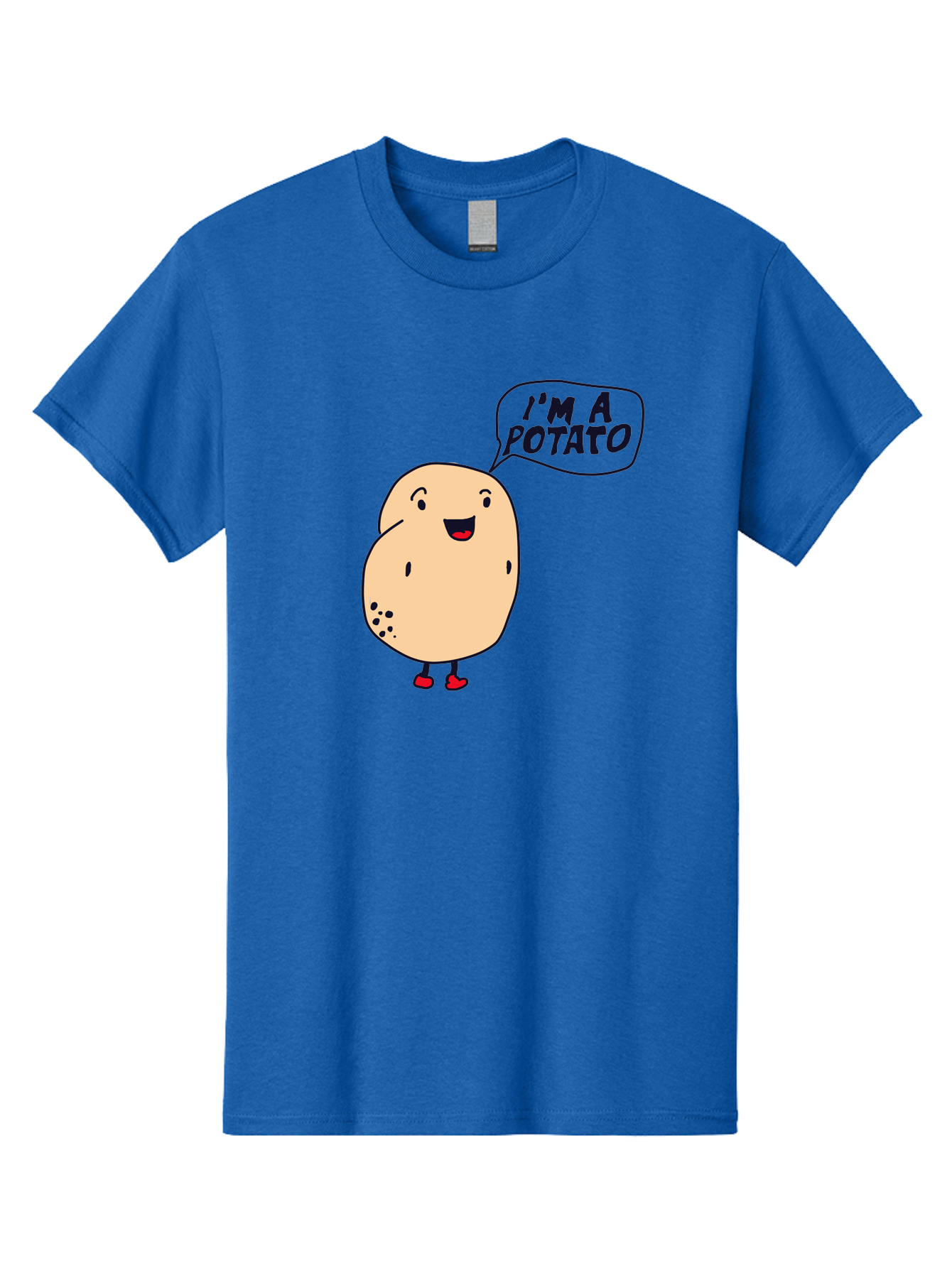 I-M-A-Potato Men'S Graphic Tee, 100% Cotton, Comfortable Casual Summer Wear, Machine Washable, I'M A Potato, Cartoon Potato, Smiling Potato, Speech Bubble, Humorous Character, Cute Illustration, Funny Graphic, Playful Design, - Aaa070