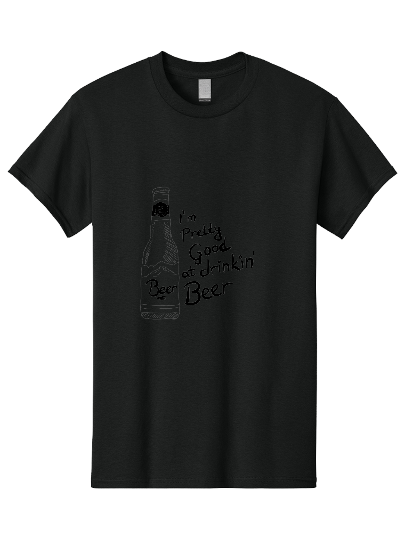 I-M-Pretty-Good-At-Drinkin-Beer Men'S Graphic Tee, 100% Cotton, Comfortable Casual Summer Wear, Machine Washable, Funny Quote, Beer Bottle, Humorous Saying, Sarcastic Humor, Drinking Joke, Beer Lover, Hand Drawn Illustration - Aaa072