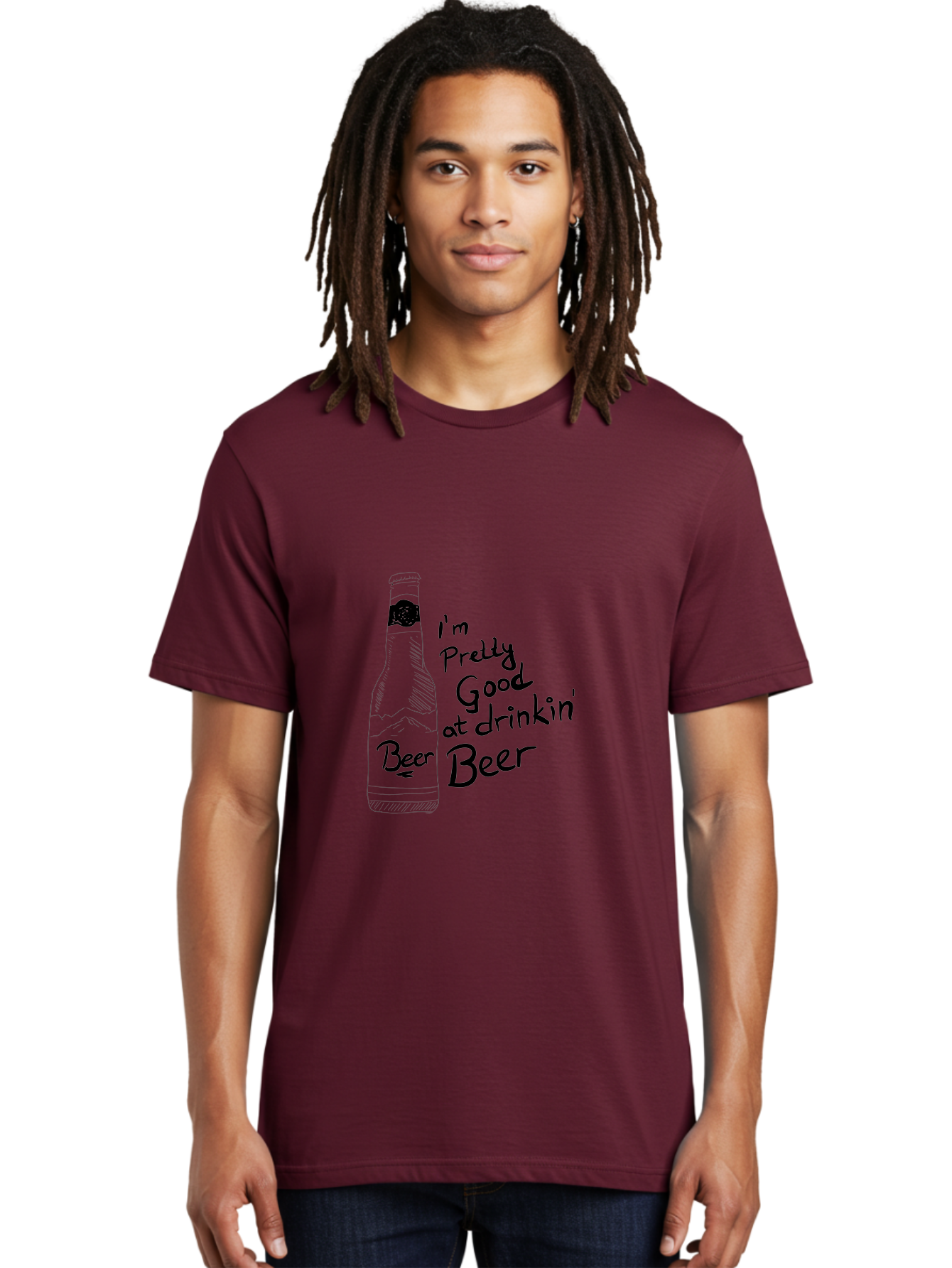 I-M-Pretty-Good-At-Drinkin-Beer Men'S Graphic Tee, 100% Cotton, Comfortable Casual Summer Wear, Machine Washable, Funny Quote, Beer Bottle, Humorous Saying, Sarcastic Humor, Drinking Joke, Beer Lover, Hand Drawn Illustration - Aaa072