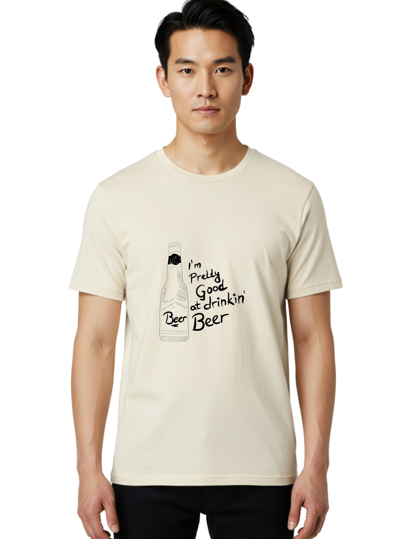 I-M-Pretty-Good-At-Drinkin-Beer Men'S Graphic Tee, 100% Cotton, Comfortable Casual Summer Wear, Machine Washable, Funny Quote, Beer Bottle, Humorous Saying, Sarcastic Humor, Drinking Joke, Beer Lover, Hand Drawn Illustration - Aaa072