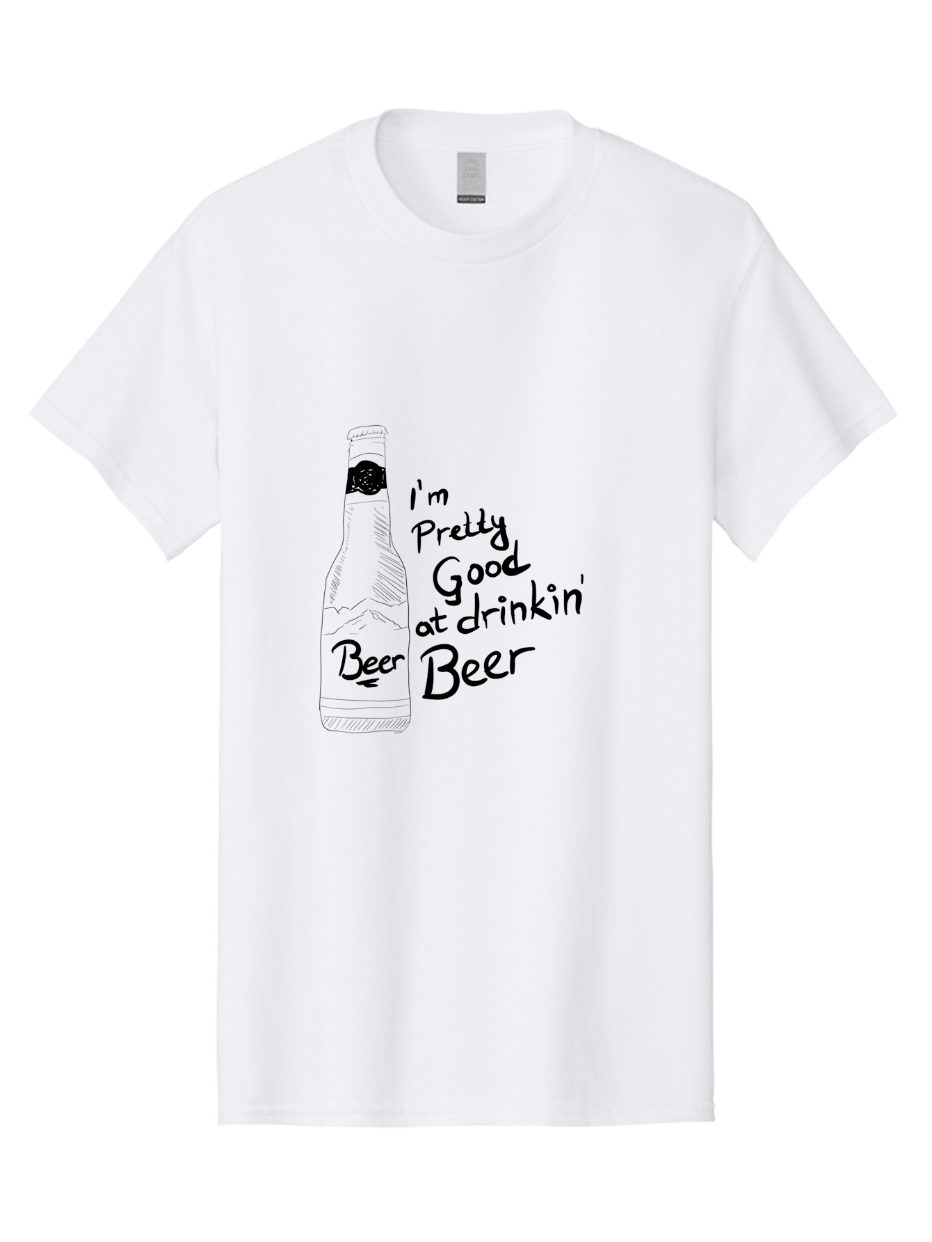 I-M-Pretty-Good-At-Drinkin-Beer Men'S Graphic Tee, 100% Cotton, Comfortable Casual Summer Wear, Machine Washable, Funny Quote, Beer Bottle, Humorous Saying, Sarcastic Humor, Drinking Joke, Beer Lover, Hand Drawn Illustration - Aaa072