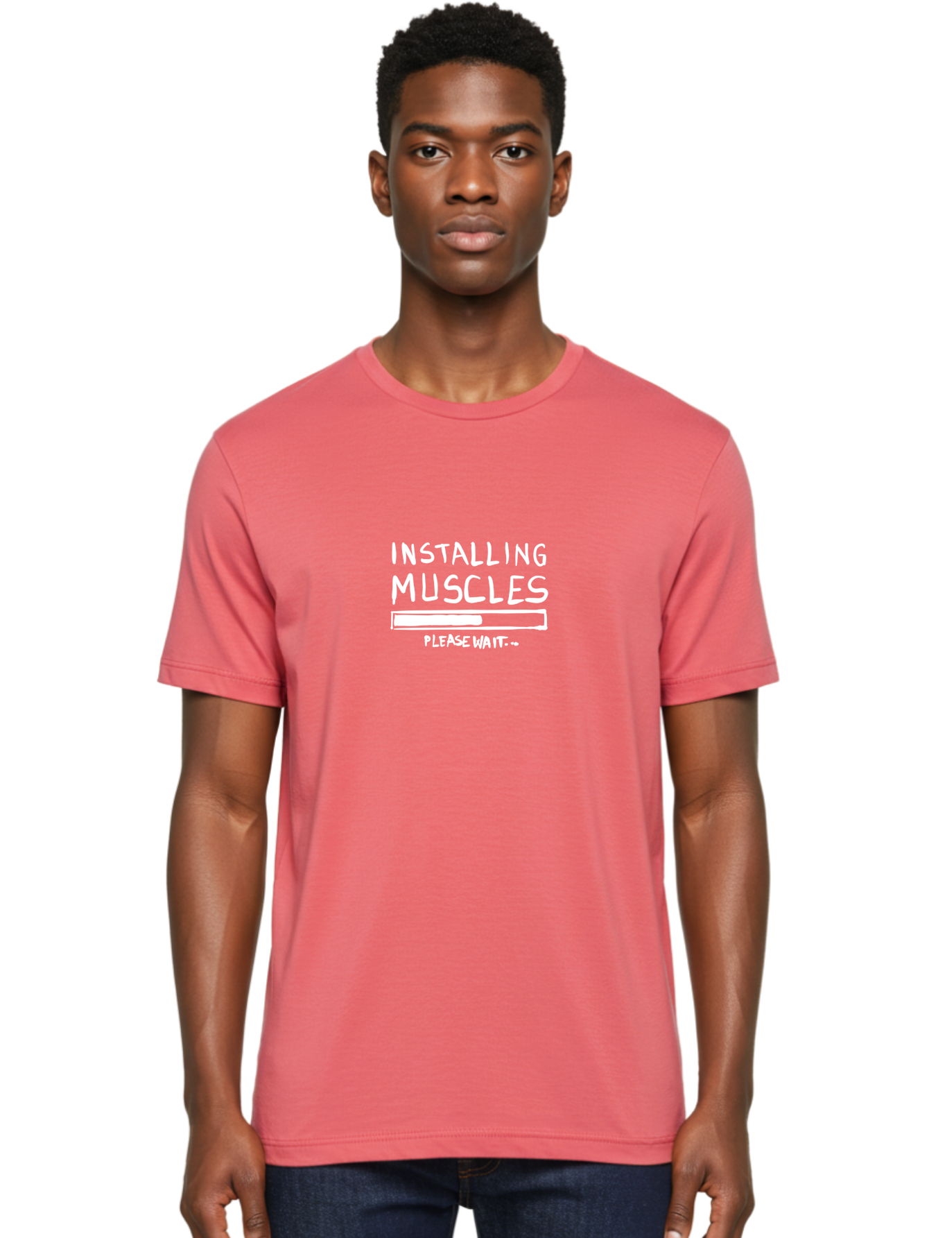 Installing-Muscles Men'S Graphic Tee, 100% Cotton, Comfortable Casual Summer Wear, Machine Washable, Installing Muscles, Gym Humor, Fitness Motivation, Progress Bar, Workout Joke, Please Wait, Fitness Quote - Aaa081