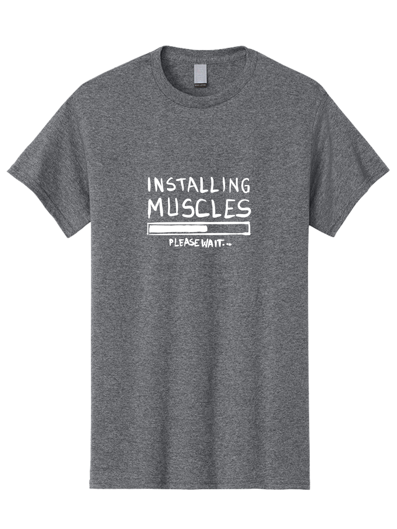 Installing-Muscles Men'S Graphic Tee, 100% Cotton, Comfortable Casual Summer Wear, Machine Washable, Installing Muscles, Gym Humor, Fitness Motivation, Progress Bar, Workout Joke, Please Wait, Fitness Quote - Aaa081