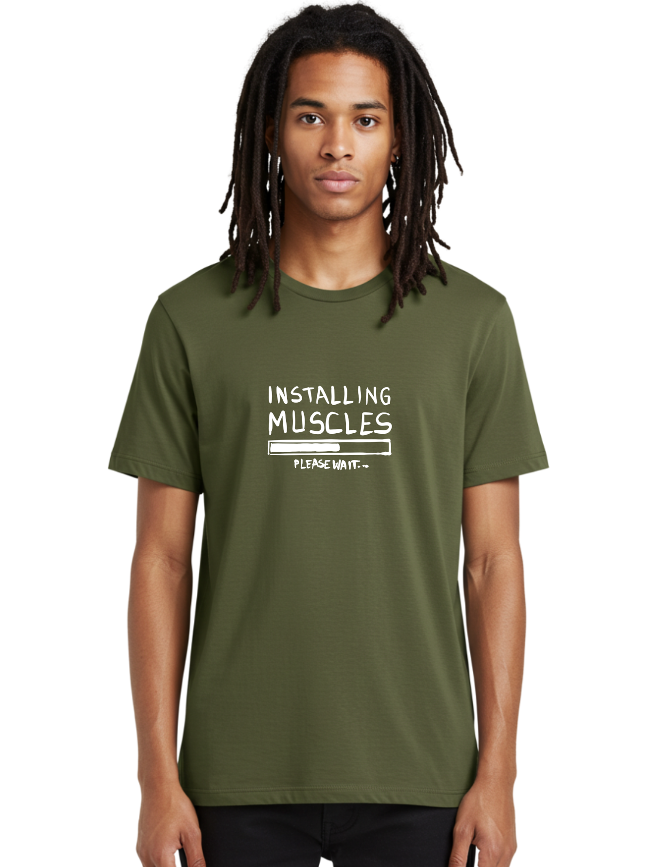 Installing-Muscles Men'S Graphic Tee, 100% Cotton, Comfortable Casual Summer Wear, Machine Washable, Installing Muscles, Gym Humor, Fitness Motivation, Progress Bar, Workout Joke, Please Wait, Fitness Quote - Aaa081