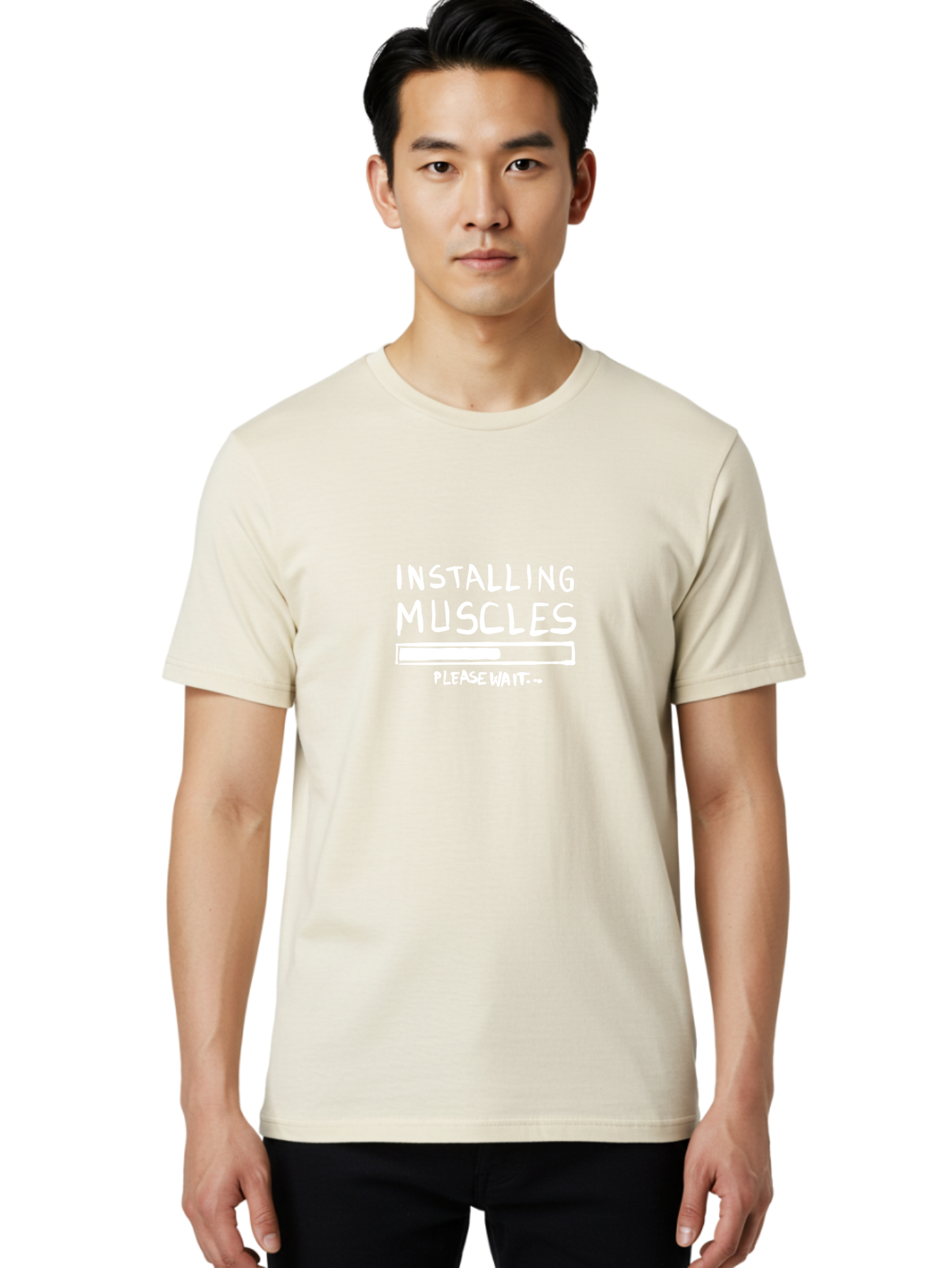 Installing-Muscles Men'S Graphic Tee, 100% Cotton, Comfortable Casual Summer Wear, Machine Washable, Installing Muscles, Gym Humor, Fitness Motivation, Progress Bar, Workout Joke, Please Wait, Fitness Quote - Aaa081