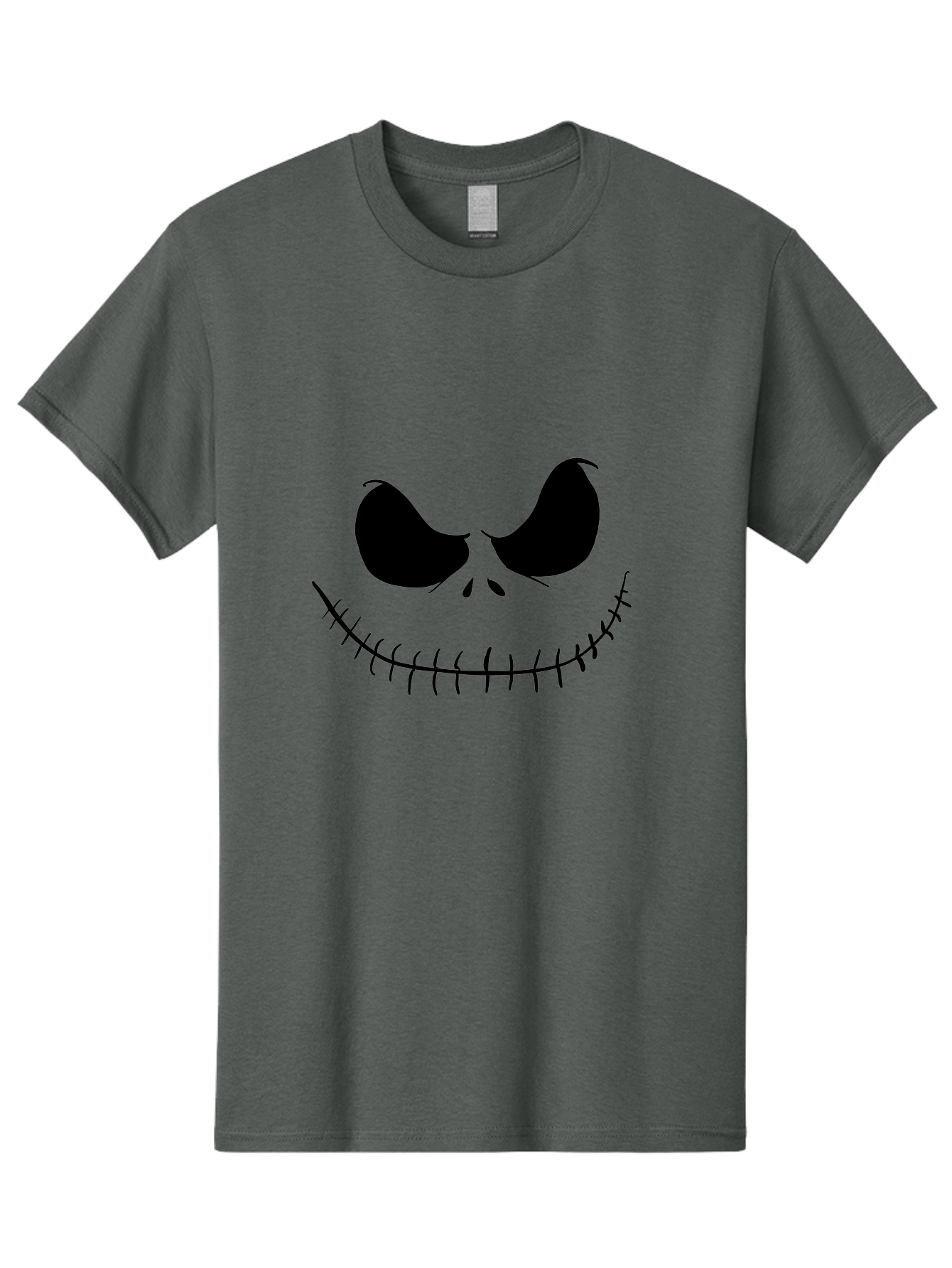 Jack-Skellington-Face Men'S Graphic Tee, 100% Cotton, Comfortable Casual Summer Wear, Machine Washable, Jack Skellington Face, The Nightmare Before Christmas Character, Spooky Face, Black Silhouette, Stitched Smile, Halloween Icon, - Aaa083