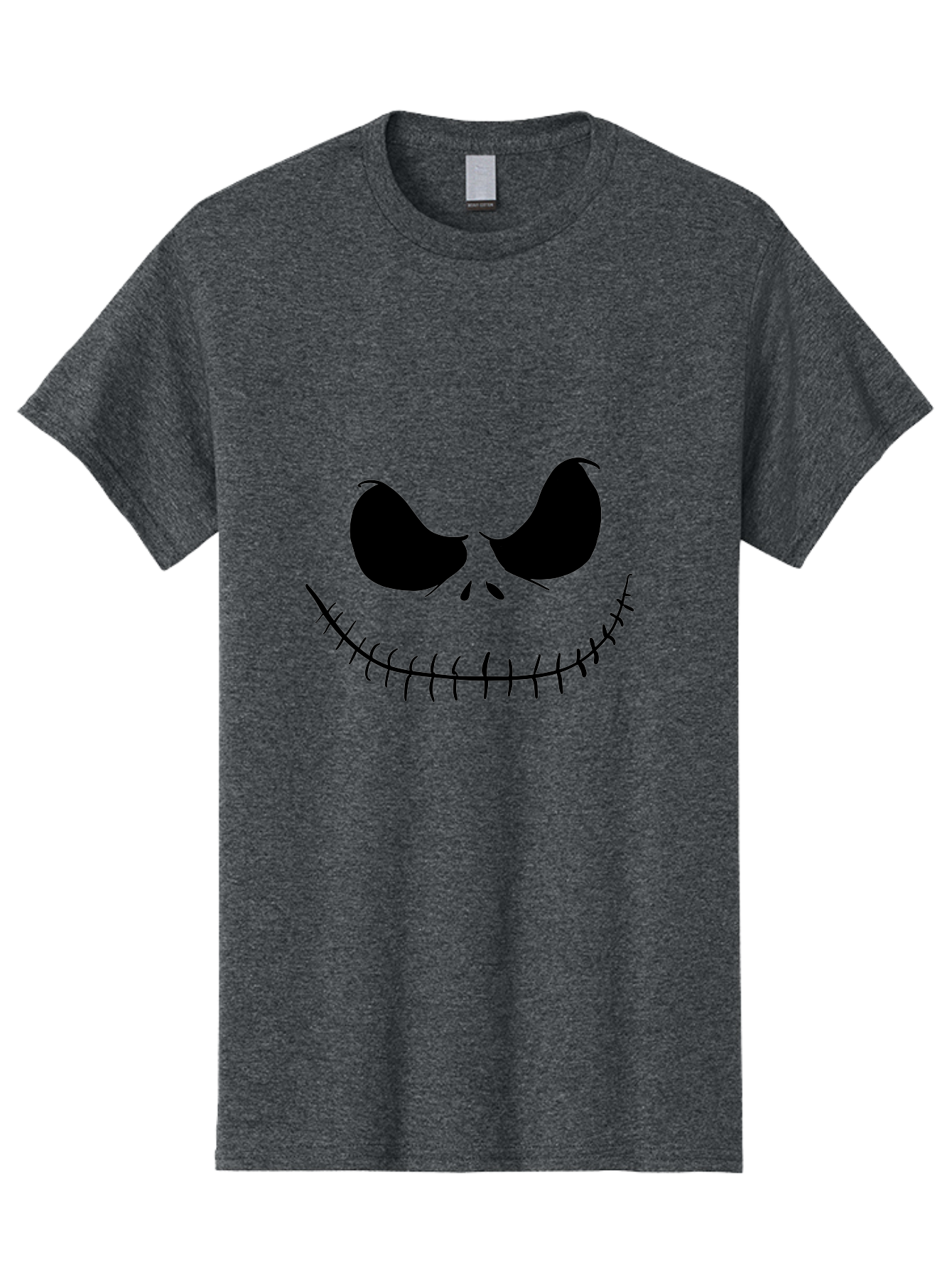 Jack-Skellington-Face Men'S Graphic Tee, 100% Cotton, Comfortable Casual Summer Wear, Machine Washable, Jack Skellington Face, The Nightmare Before Christmas Character, Spooky Face, Black Silhouette, Stitched Smile, Halloween Icon, - Aaa083
