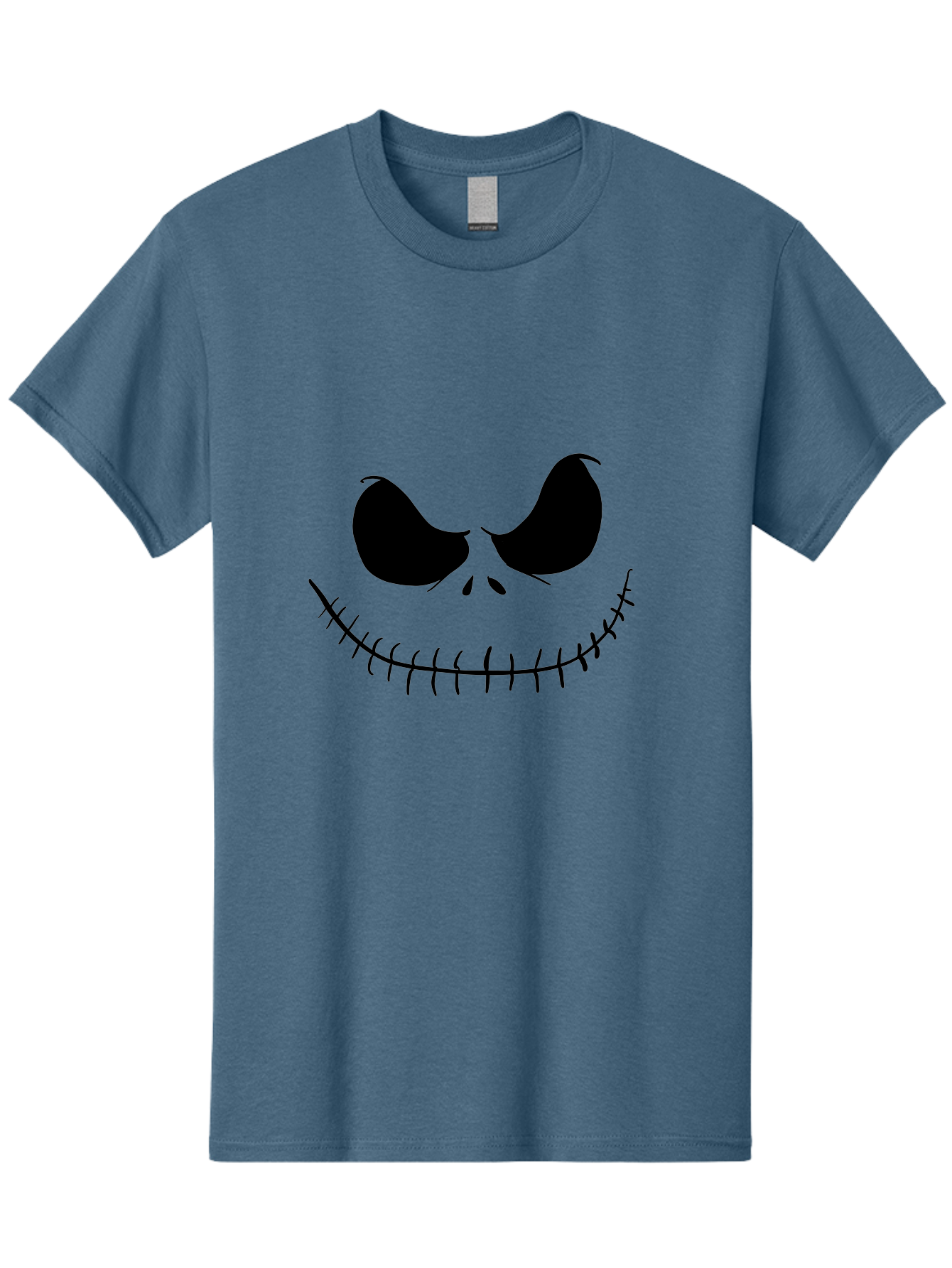 Jack-Skellington-Face Men'S Graphic Tee, 100% Cotton, Comfortable Casual Summer Wear, Machine Washable, Jack Skellington Face, The Nightmare Before Christmas Character, Spooky Face, Black Silhouette, Stitched Smile, Halloween Icon, - Aaa083